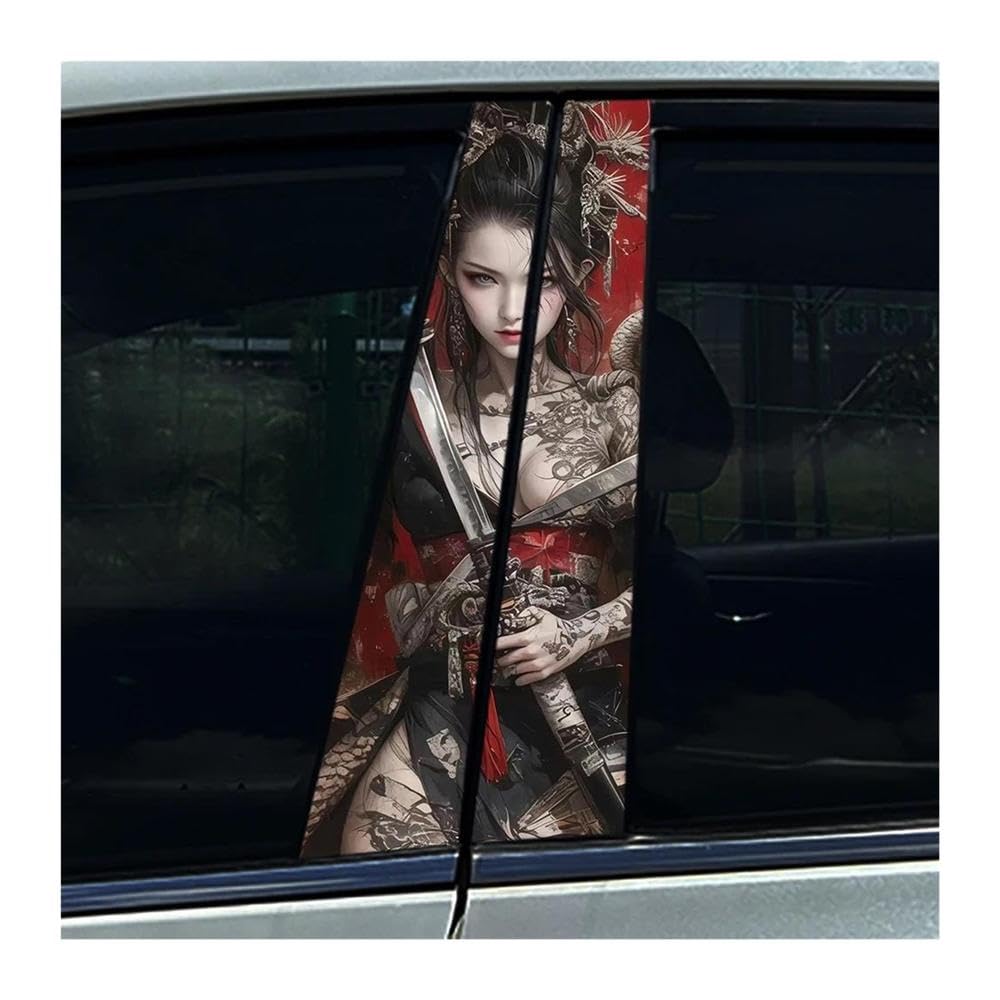 Decorative Items 2pcs Auto B Pillar Waterproof Stickers Japanese Style Samurai Car Center Column Decals(Type A)