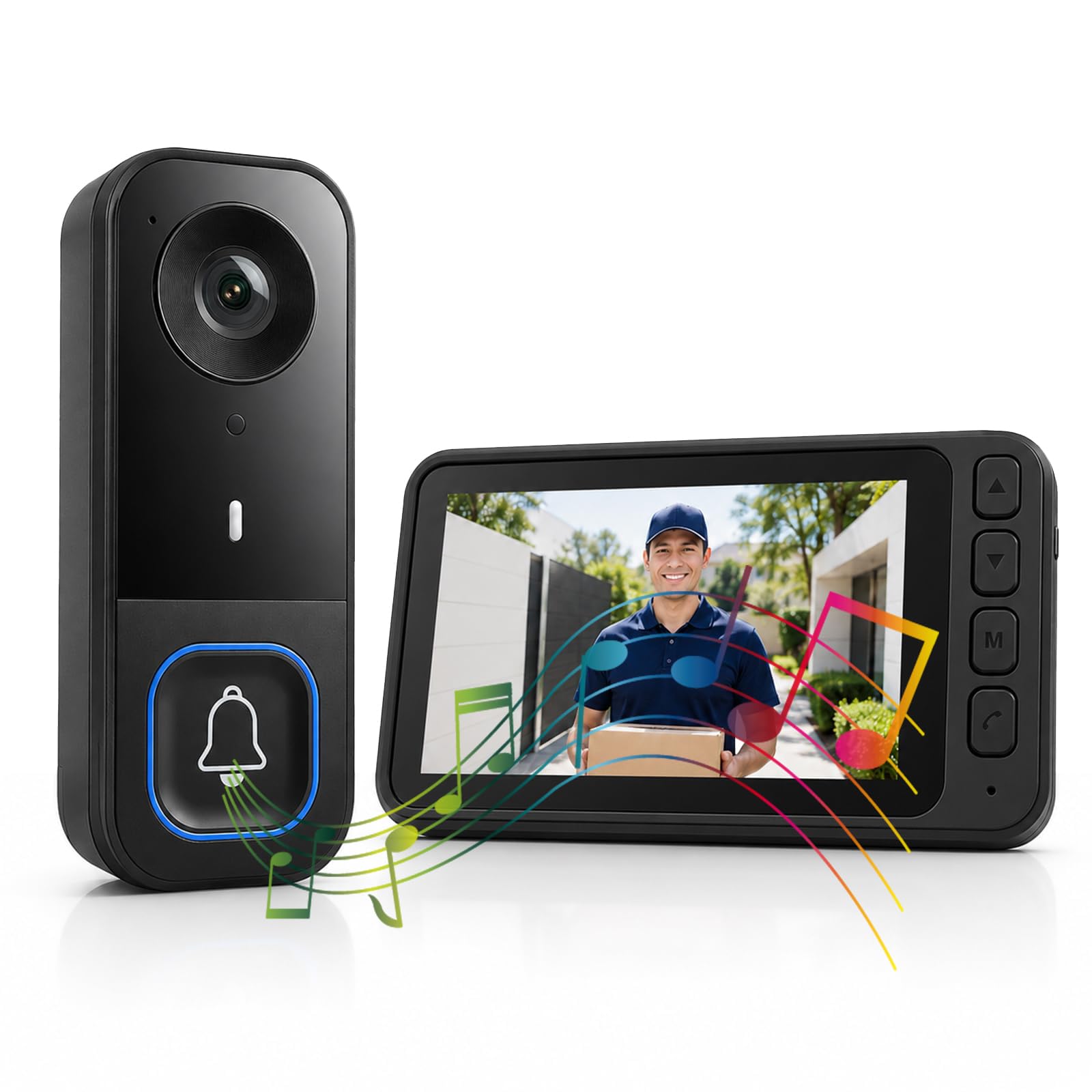 Sonnette Sans Fil Exterieur Etanche Angle 120° Sans WiFi ni App, Visiophone Sans Fil avec Camera Audio Bidirectionnel Vision Nocturne, Interphone Video Sans Fil Ecran 4,5" IPS, Batterie Longue Duree
