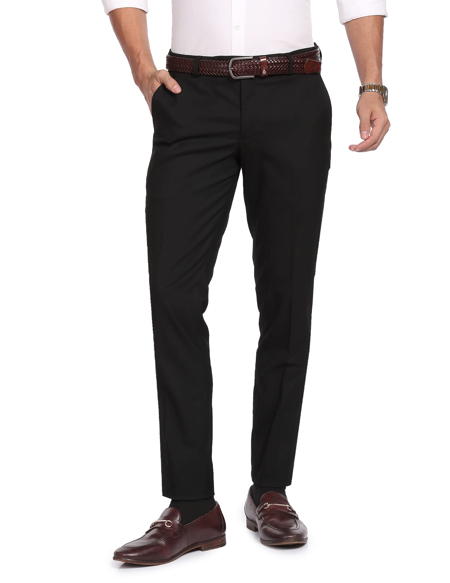 AD by Arvind Smart Mid Rise Waist Solid Formal