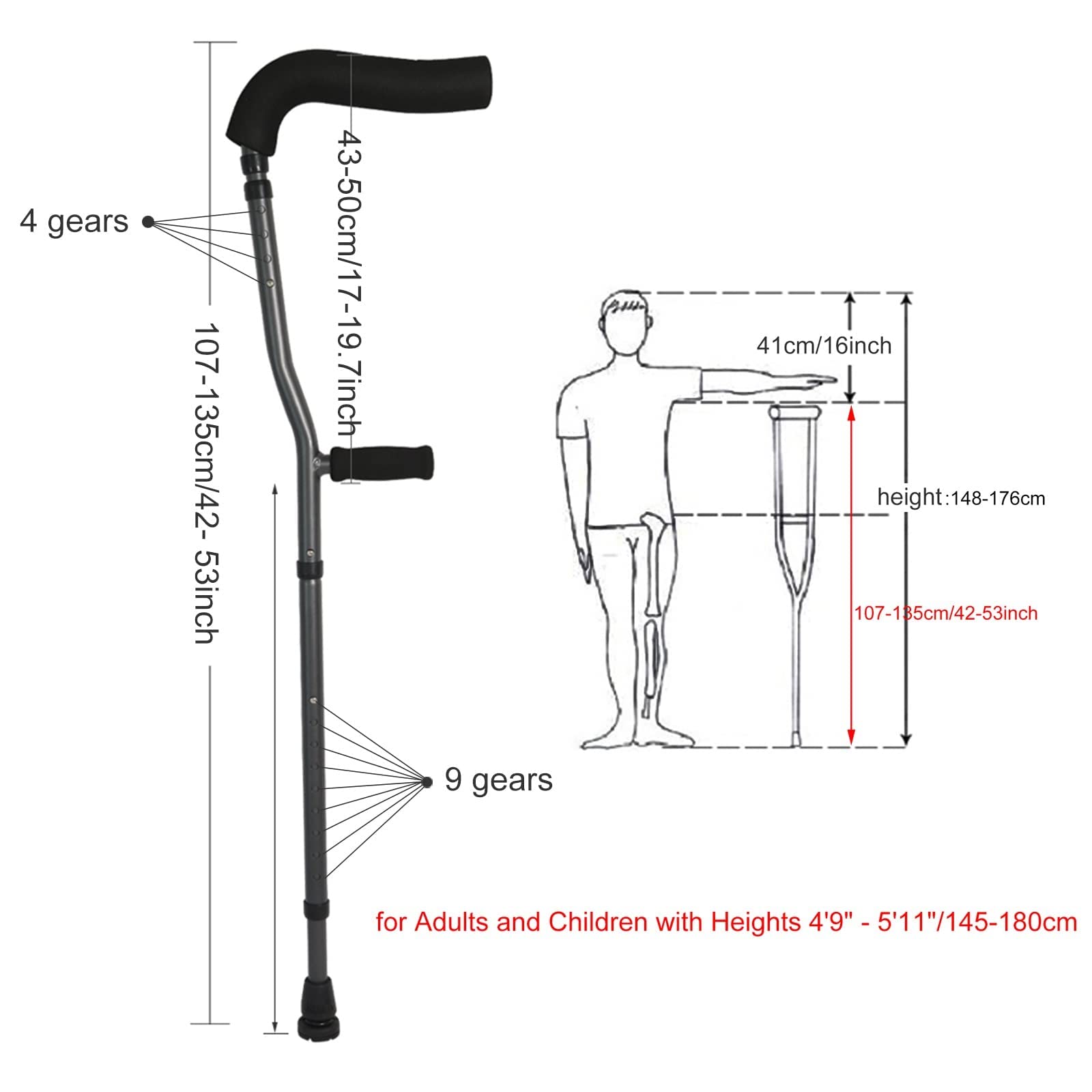 Stampelle a assii per Adulti Pesanti, stampelle Portatili Pieghevoli a Forma di F, Giovane/Adulta/Alte Adulte errate ergonomiche stampelle in Alluminio Leggero