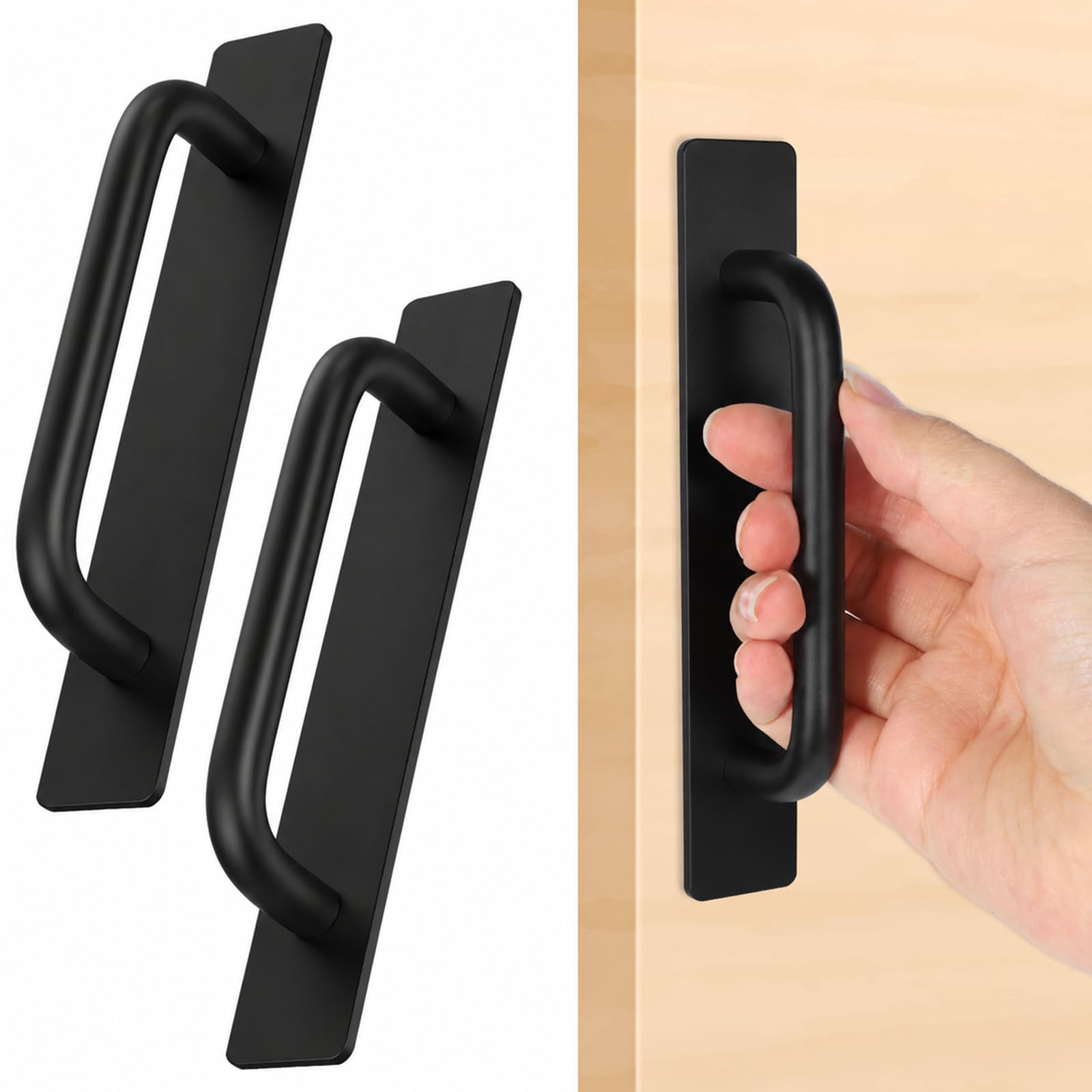 Aeaocvo 2 Pack Adhesive Cabinet Handles, 5.75in Aluminum Alloy Self-Stick Instant Cabinet Drawer Handles Pulls, No Drill for Kitchen Cabinets Window Sliding Closet Door Handle, Black