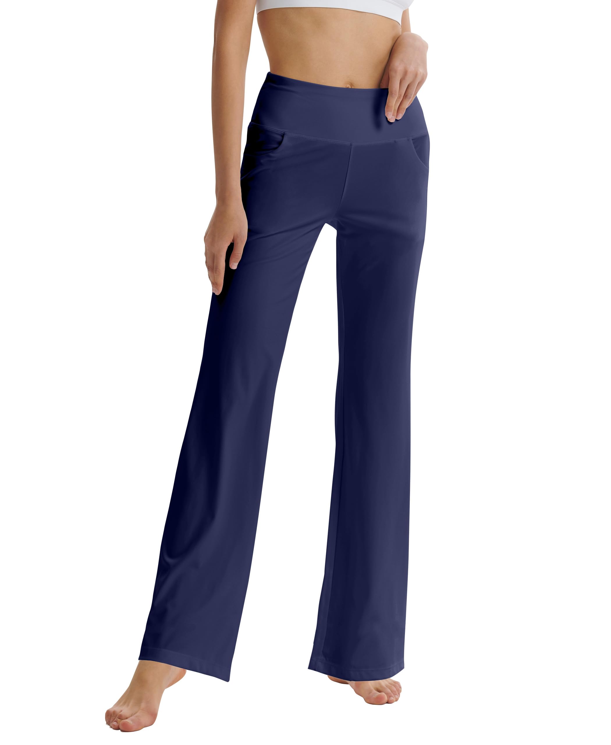 LaiEr Pantaloni da Yoga da Donna con Tasche a Vita Alta Svasata Bootleg Yoga Pantaloni da Allenamento con Tasche Laterali