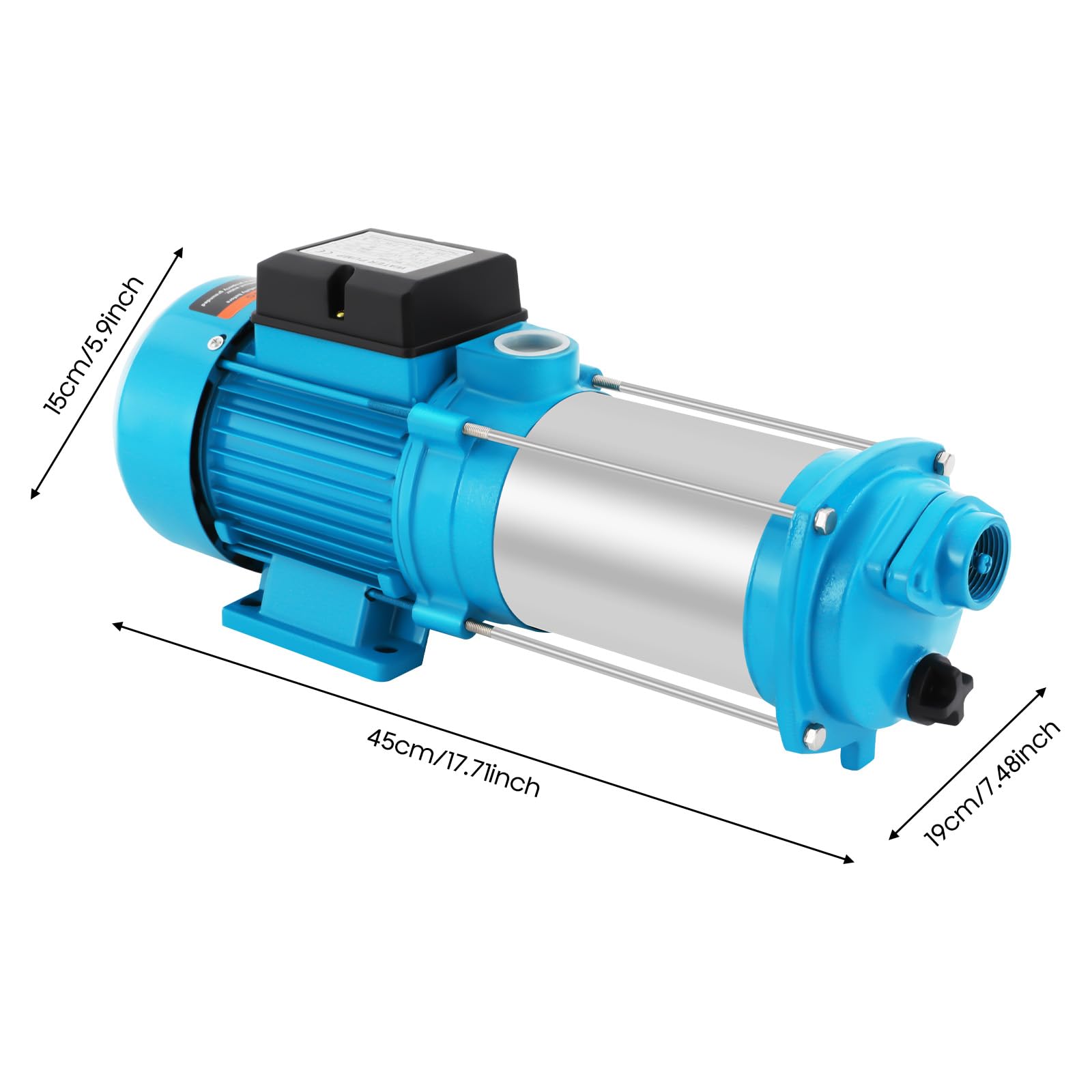 Pompa centrifuga per acqua domestica da giardino, in acciaio inox, per un giardino, pompa dell'acqua elettrica, 4000 l/h, 9,8 bar, con interruttore automatico (2500 W)