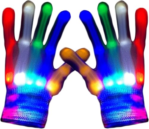 Guantes LED de 5 colores, 6 modos de iluminación, guantes de luz intermitente para dedos rave, juguetes divertidos (L)