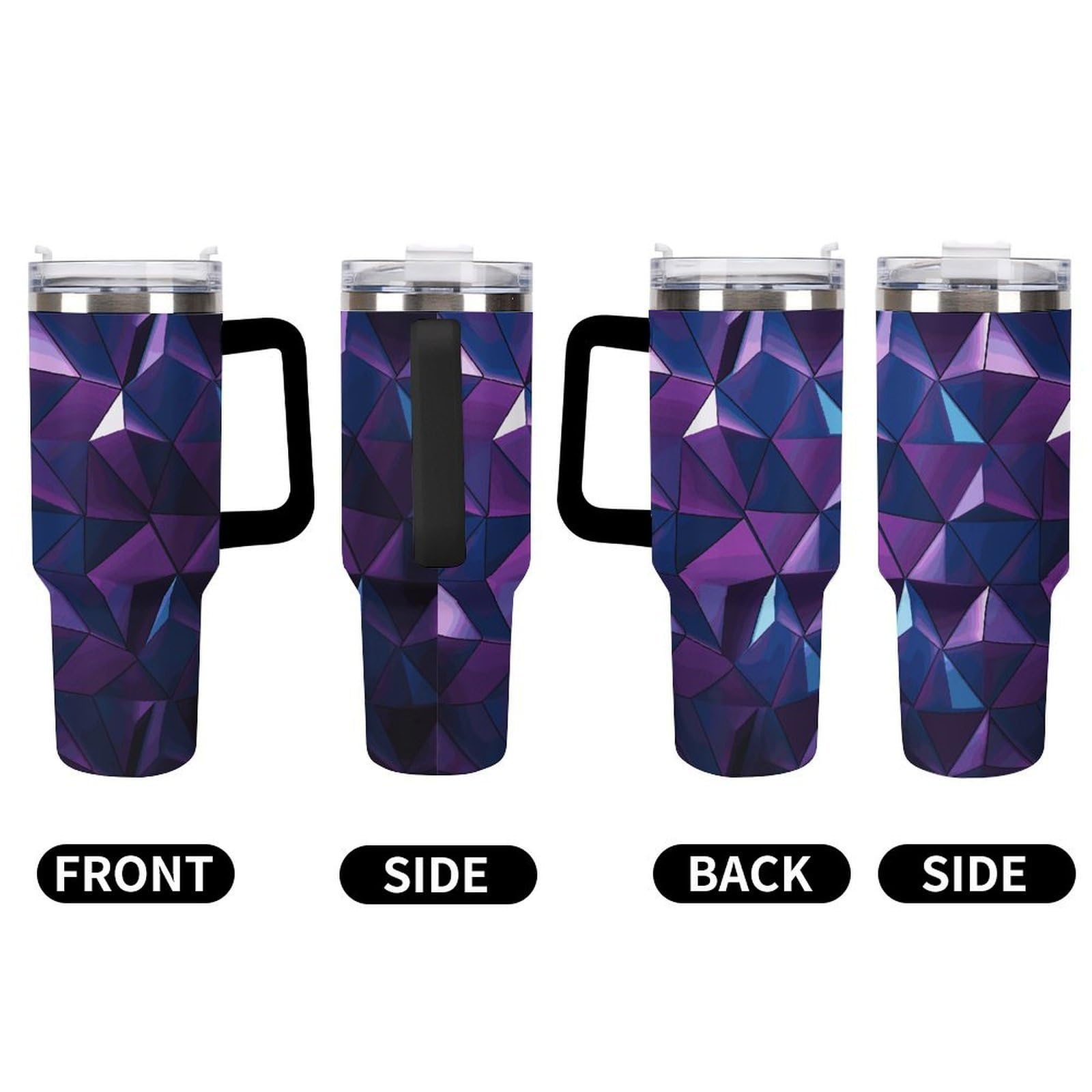 Tazas geométricas moradas con popote y asa, taza de café con aislamiento al vacío de doble pared, botellas de agua para café helado, té, bebida caliente y fría