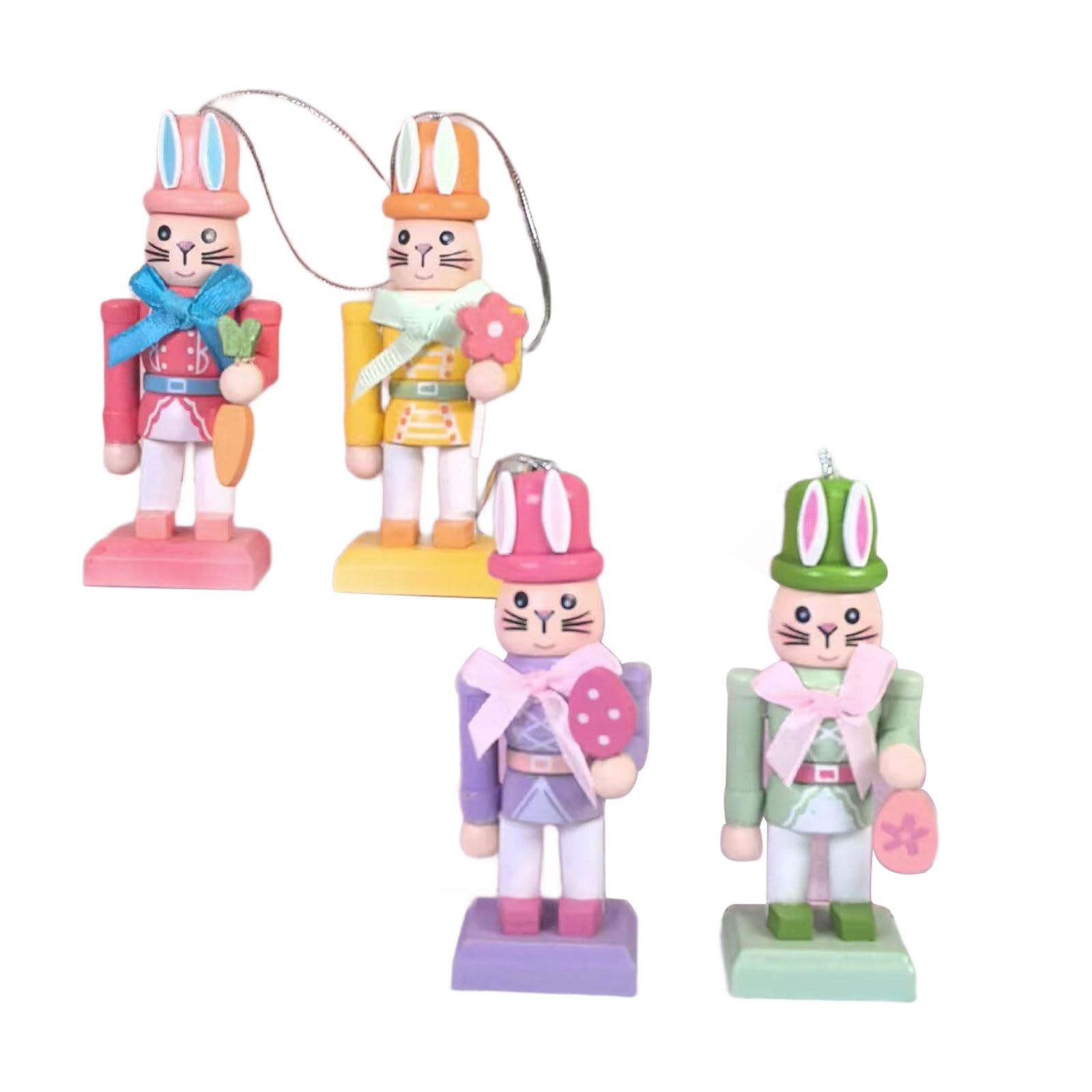 carotoe 4Pcs Wooden Easter Hare Hanging Ornament with Hanging Rope for Festvial Decoration and Holiday Party Centerpieces Wood Ornament