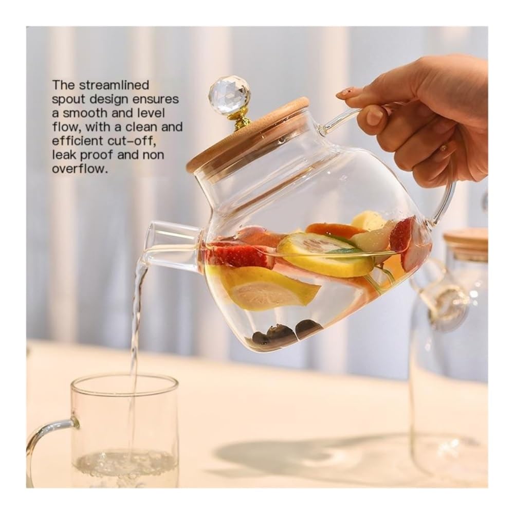 Teekanne, Teekanne aus Glas mit Henkel – hitzebeständiger Kessel for heißen Tee und kaltes Aufgussgetränk(Transparent,S)