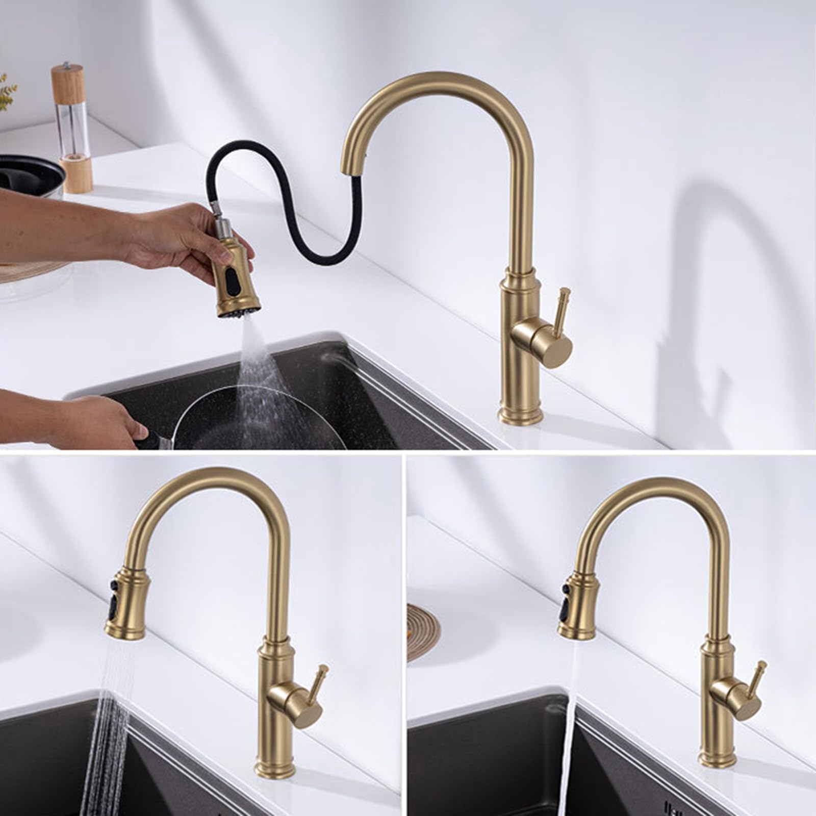 Grifo de cocina extraíble con cabezal giratorio de 360 grados