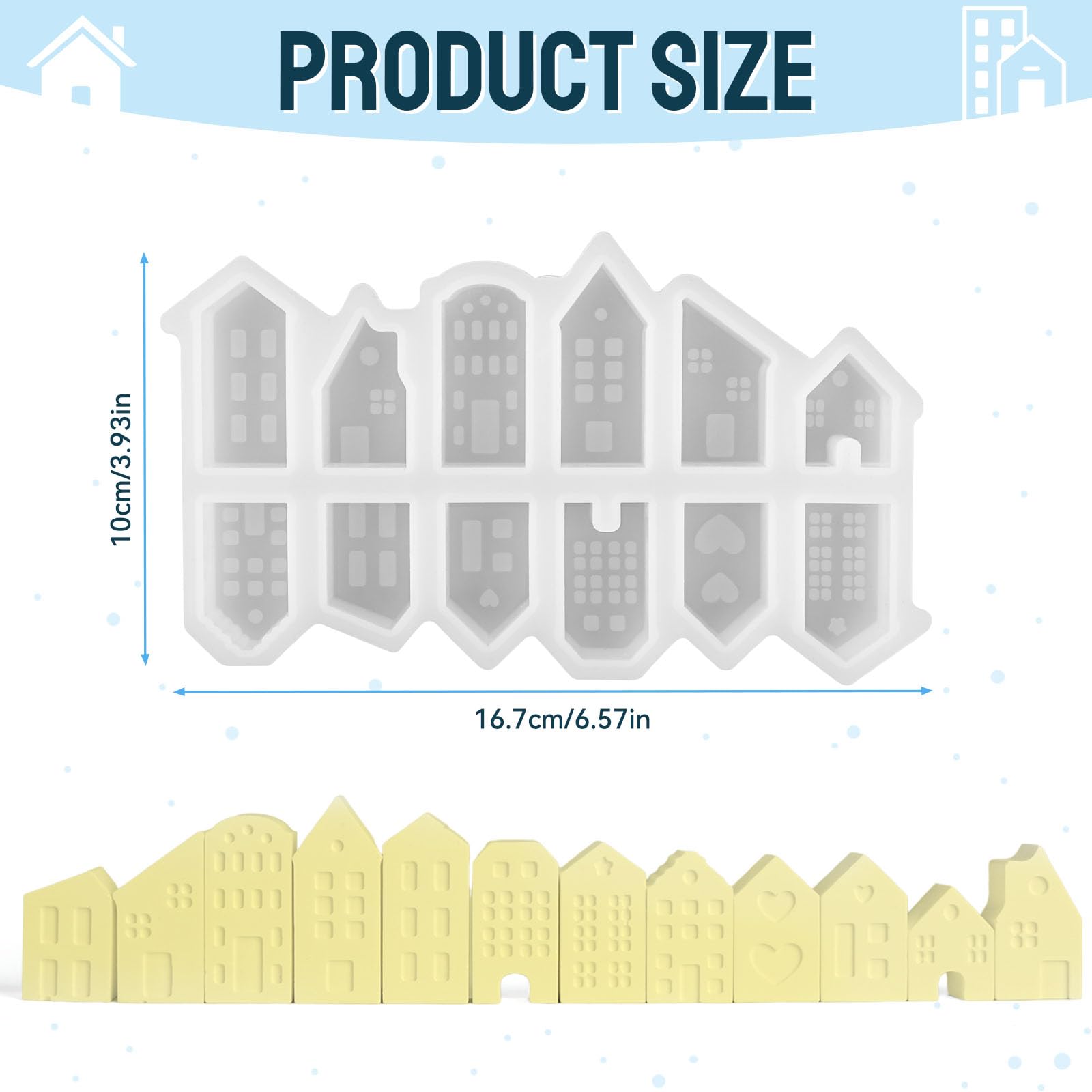 Silicone Moulds Casting Moulds Houses 12 Mini Silicone Moulds Casting Moulds White Silicone Mould Easter Reusable 3D Casting Moulds Silicone for Pouring Three-Dimensional Homes, Candles and Soap - Image 2