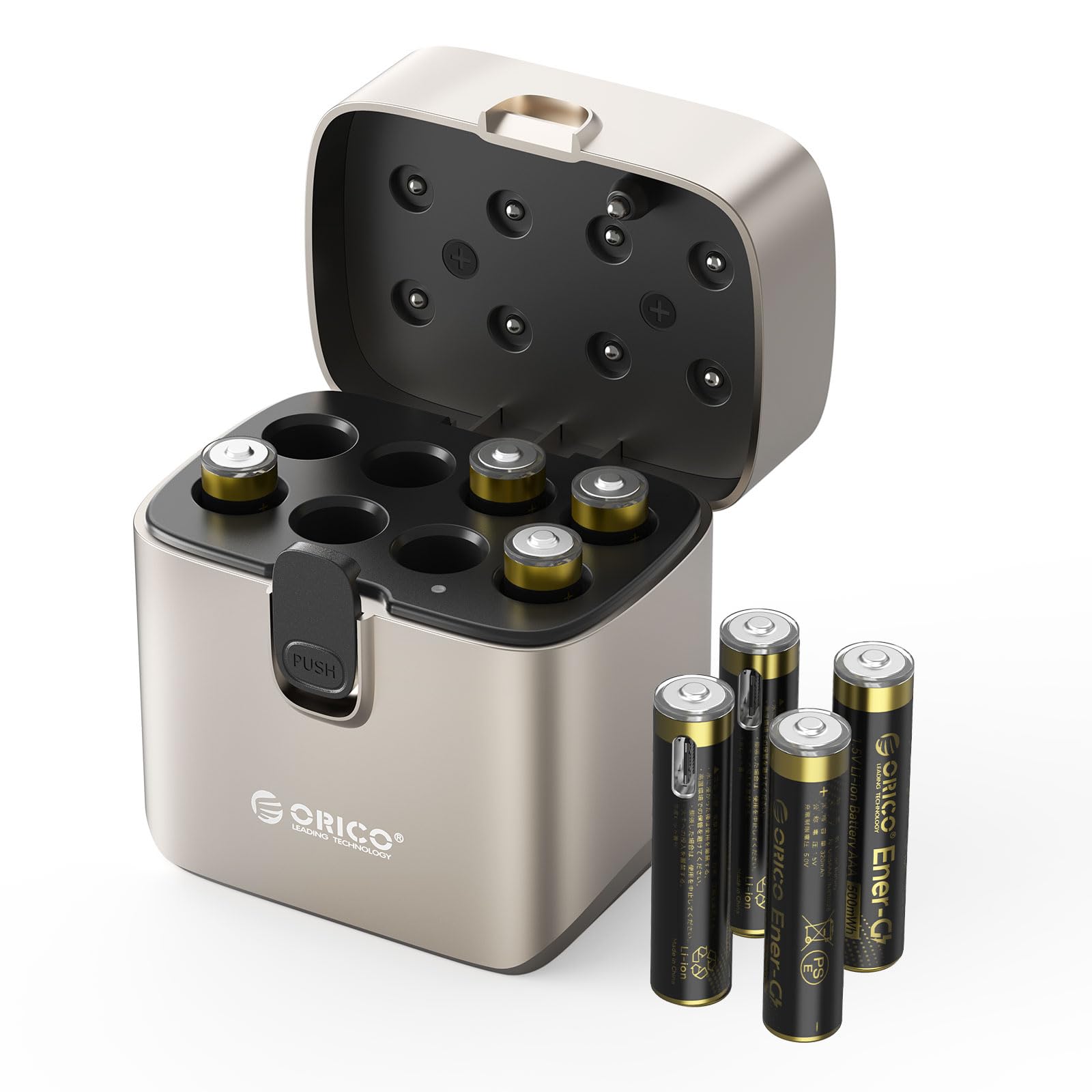 ORICO Lot de 8 Piles AAA Rechargeables Lithium 1,5V avec Chargeur, Sortie de Tension Constante, Charge Rapide 3H, 1500 Cycles, pour Caméra Blink, Manette Xbox, Jouets et Serrures Connectées - EV8P | Chargeur à 8 compartiments, idéal pour télécommande, sou