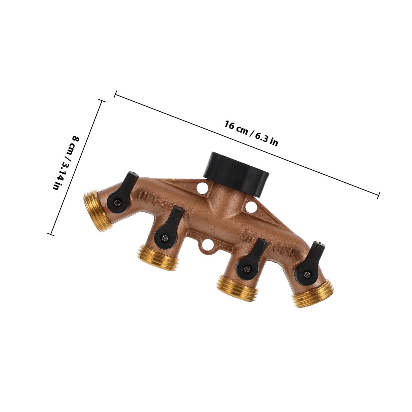 Divisor de Grifo de Latón de 4 Vías Válvulas de Encendido y Apagado, Conector Portátil para Manguera de Jardín, Adecuado para Riego Diario y Uso en Jardín