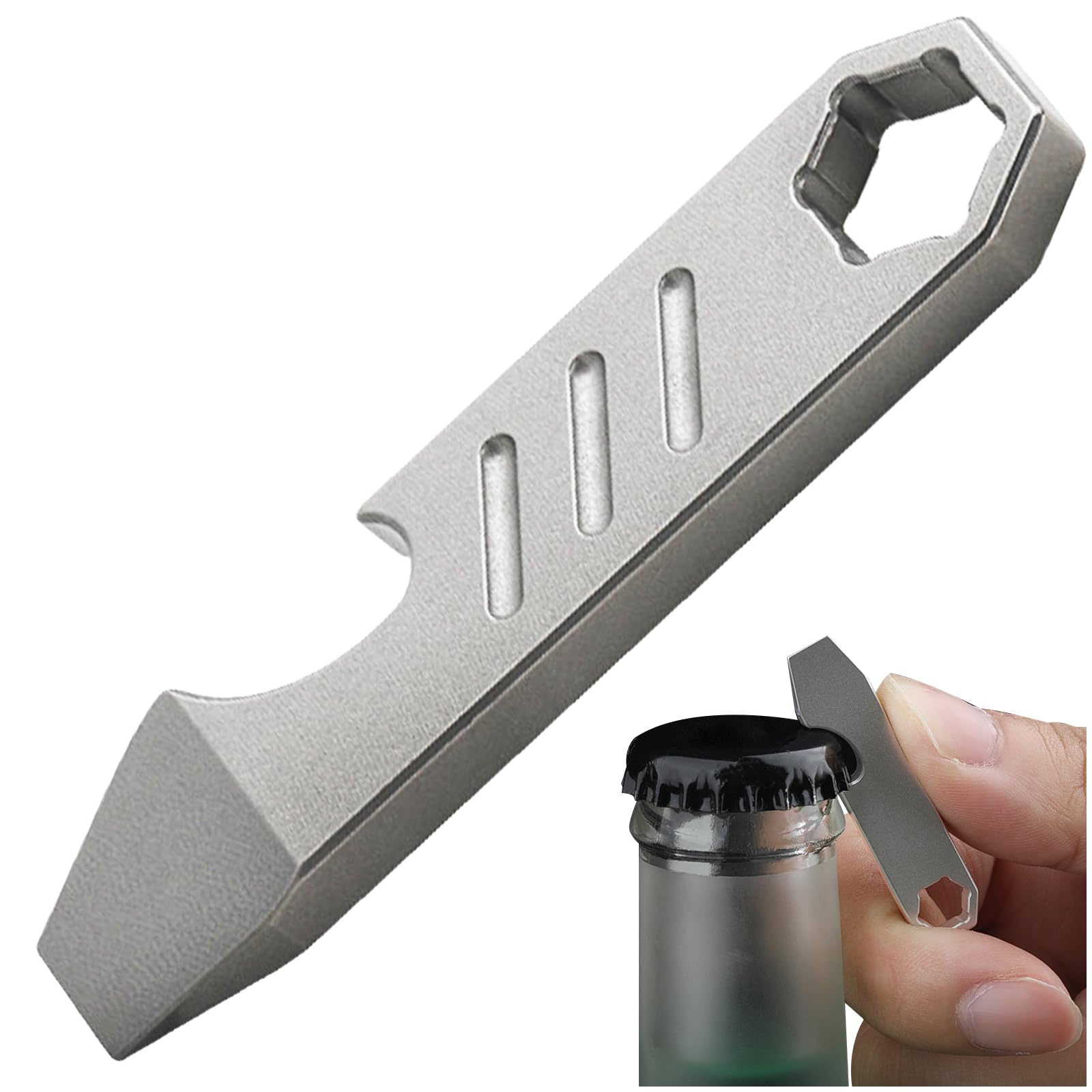 Titanium EDC Pry Bar with Bottle Opener Function, Mini Upgraded with Scale and Screwdriver Keychain Multi-function Pocket EDC Tools Scraper Opener for