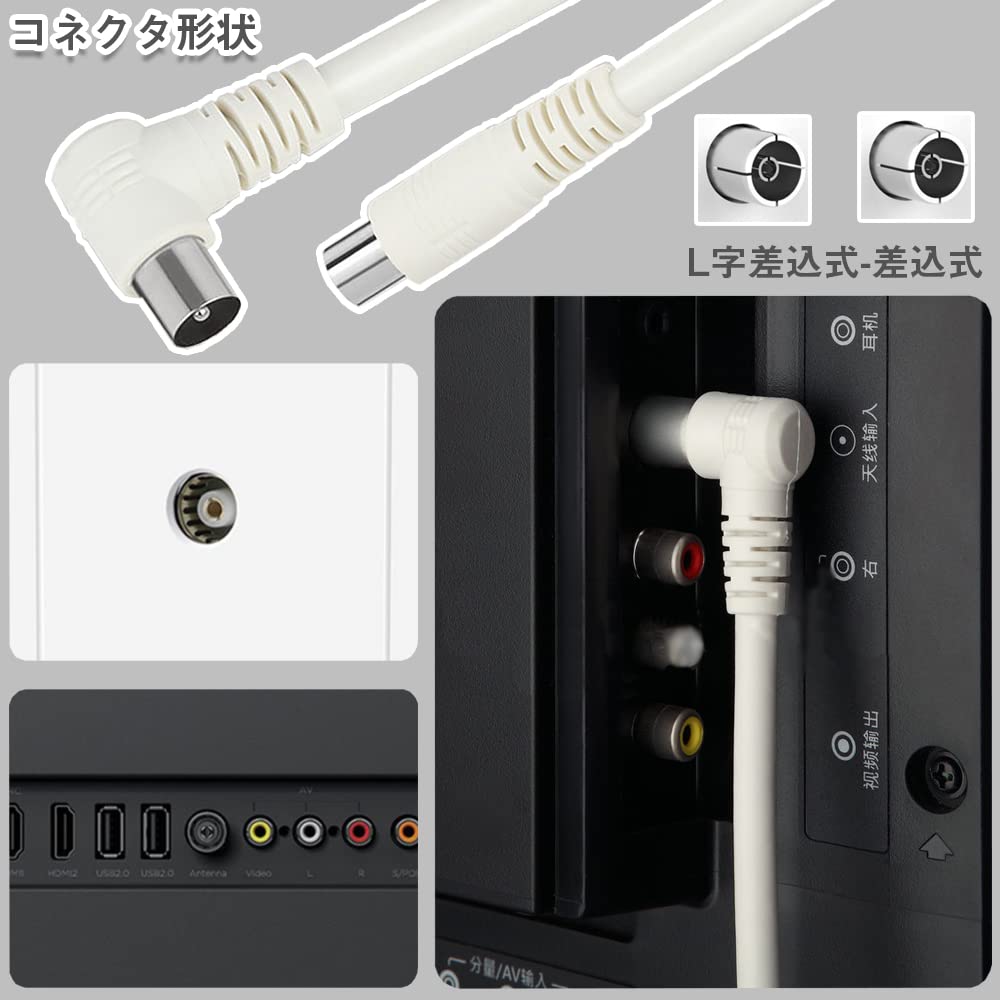 Amazon | アンテナケーブル 3m 1セット L型プラグ⇔ストレートプラグ