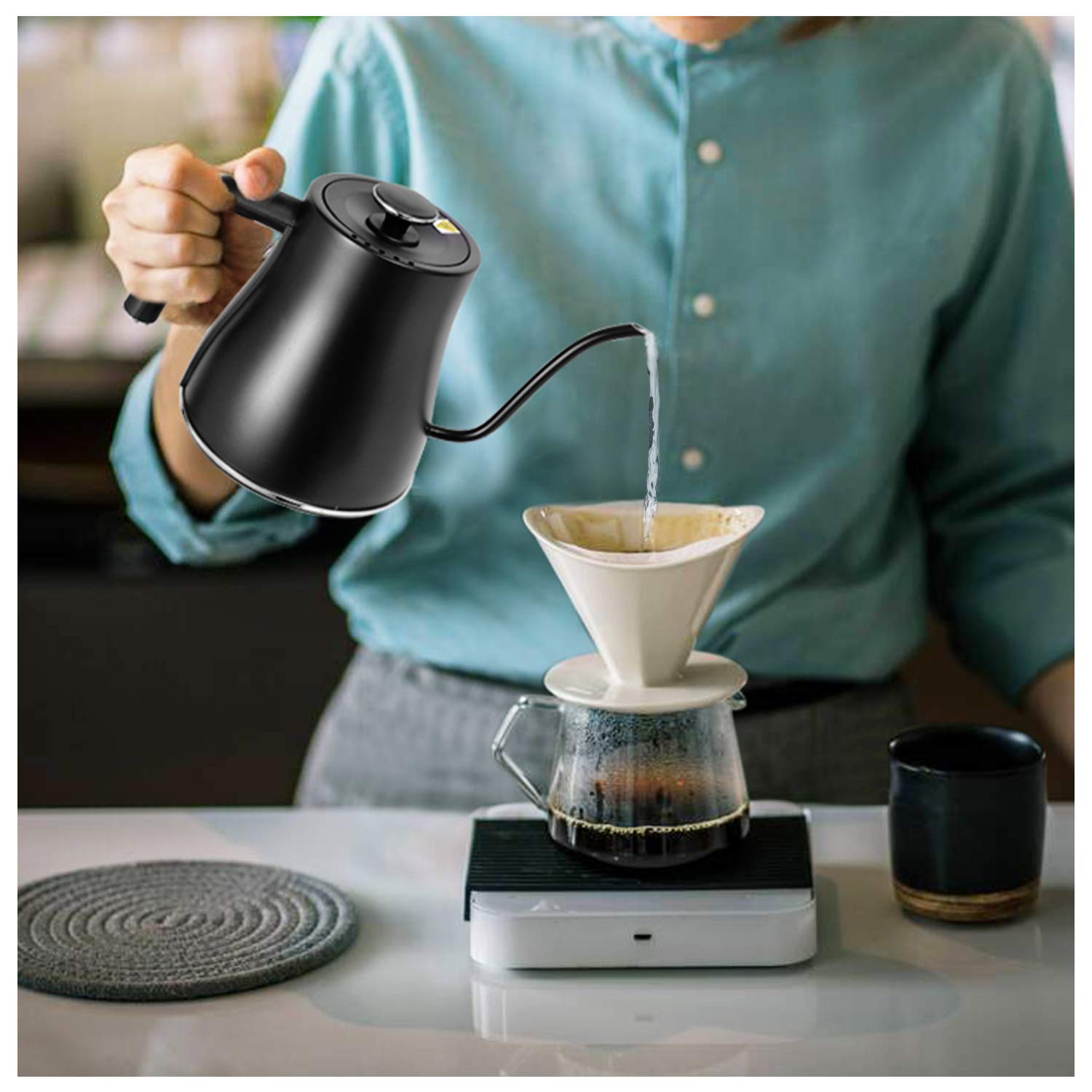 Jocuu Electric Gooseneck Kettle Temperature Variable Control Kettle, PourOver Coffee Tea Kettle