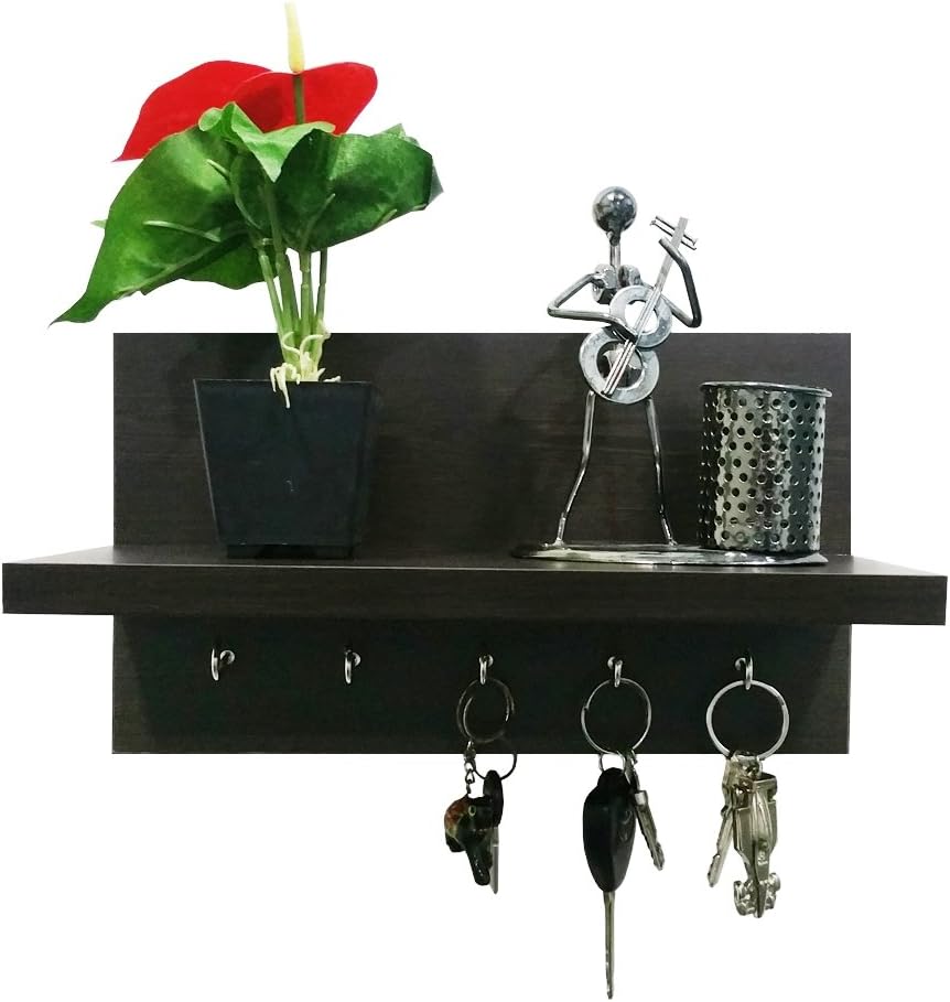 A10SHOP Omega 6 Wooden Wall Decor Shelves with Key Hooks (Wenge)