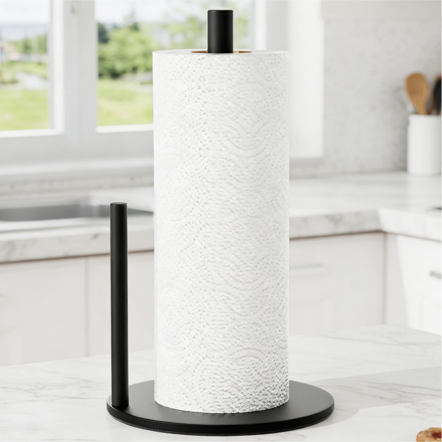 Schwarz KüChenrollenhalter Arbeitsplatte Papierrollenhalter Stehend KüChenrollen Halter, Premium-Edelstahl KüChenpapierhalter FüR Zuhause Mit Gewichteter Basis, KüChe KüChenrollen Organisieren