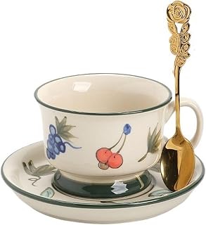 XTJS56QB Tazas Juego de Tazas y platillos de té y café Retro Europeo de la Tarde, exquisitas Tazas de té Negras, Tazas bajo vidriado pintadas a Mano Tazas de Café