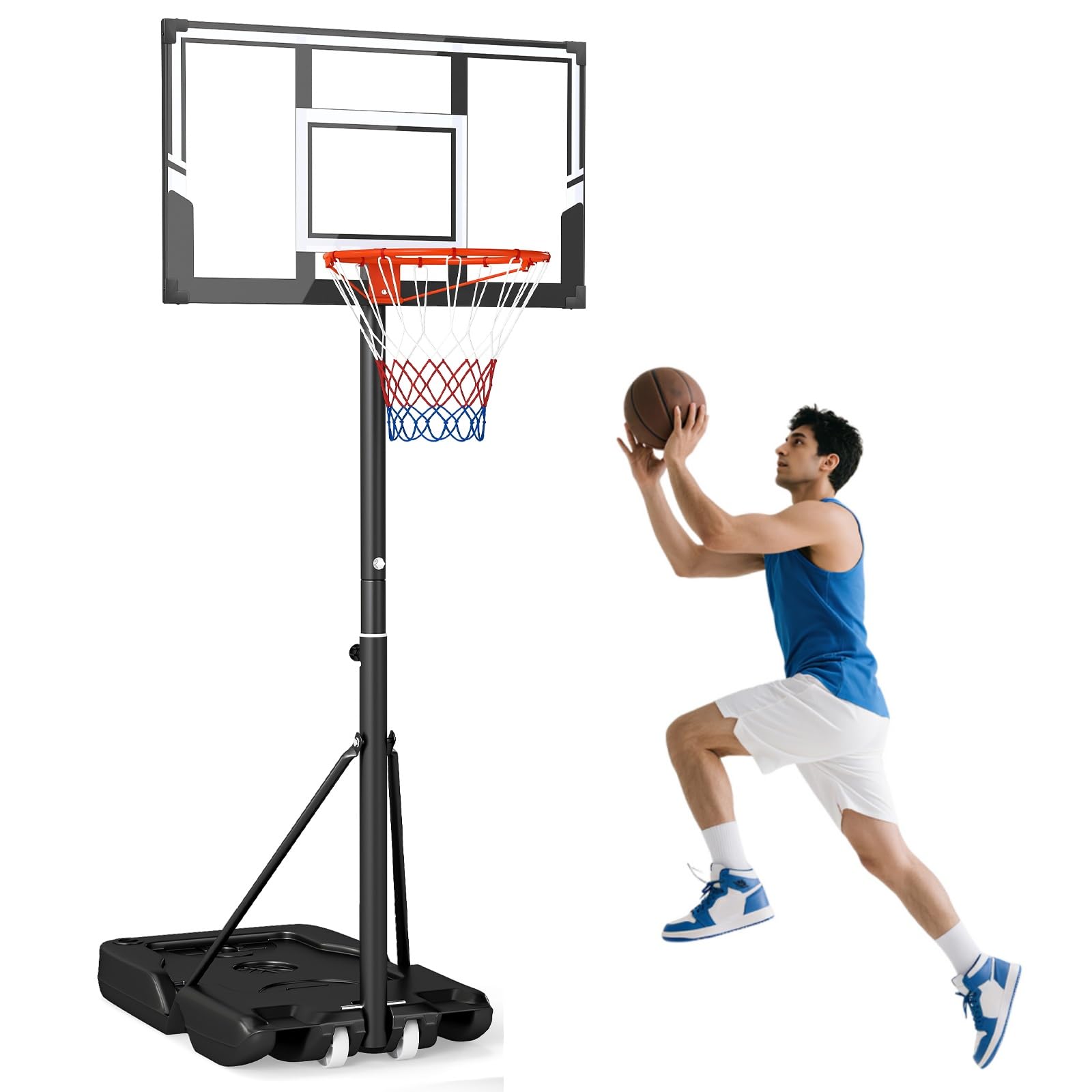LIFEZEAL Canasta de Baloncesto para Exteriores, Soporte de Baloncesto con Altura Ajustable de 100 a 305 cm, Sistema Móvil con Pared Trasera de 110 x 75 cm, Cesta de Patio Trasero