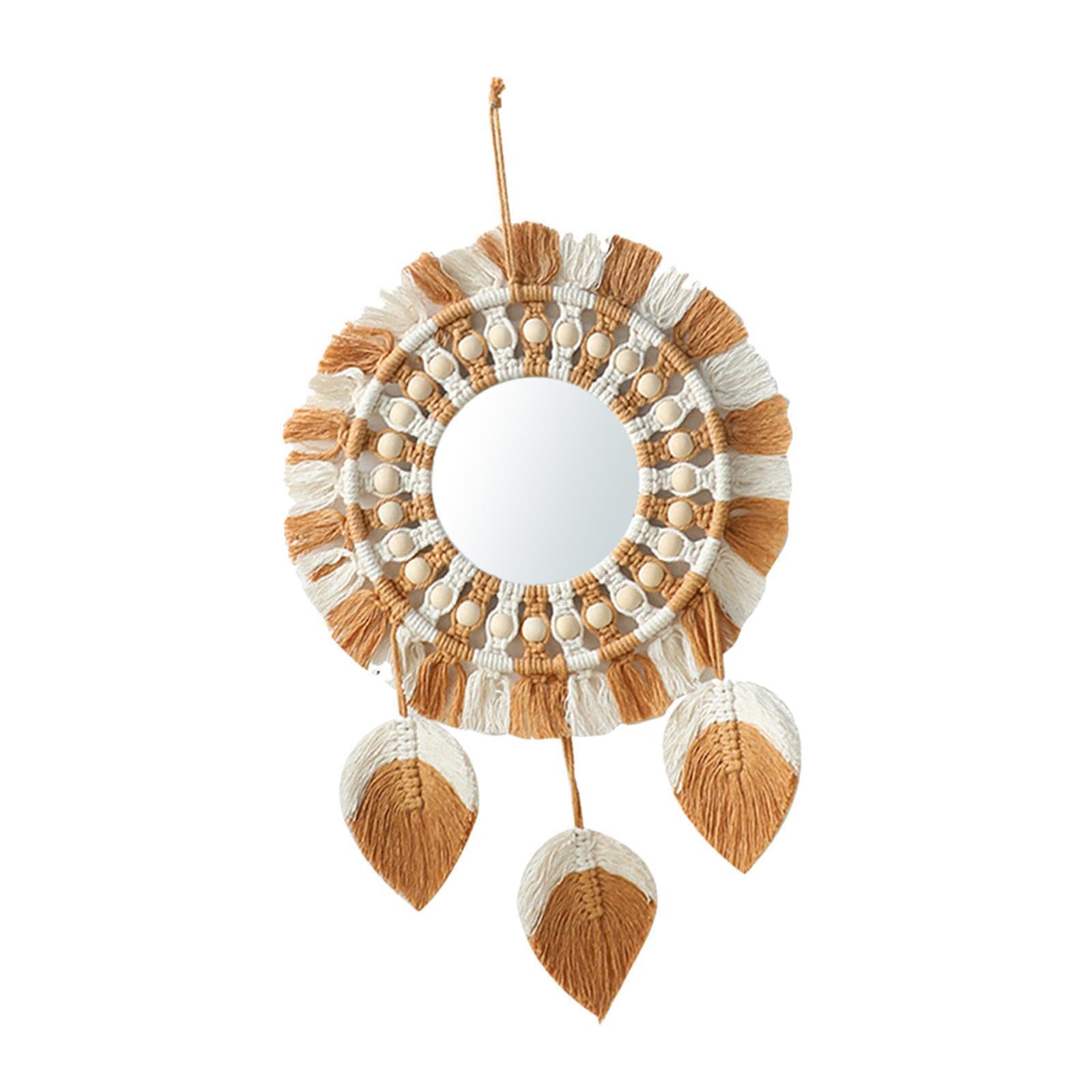 PIXZCSA Baroque Ornament Home Decoration Round Makeup Mirror with Wall Mounted Tassel Ornament Wall Mounted Mirror and Bed Tops.