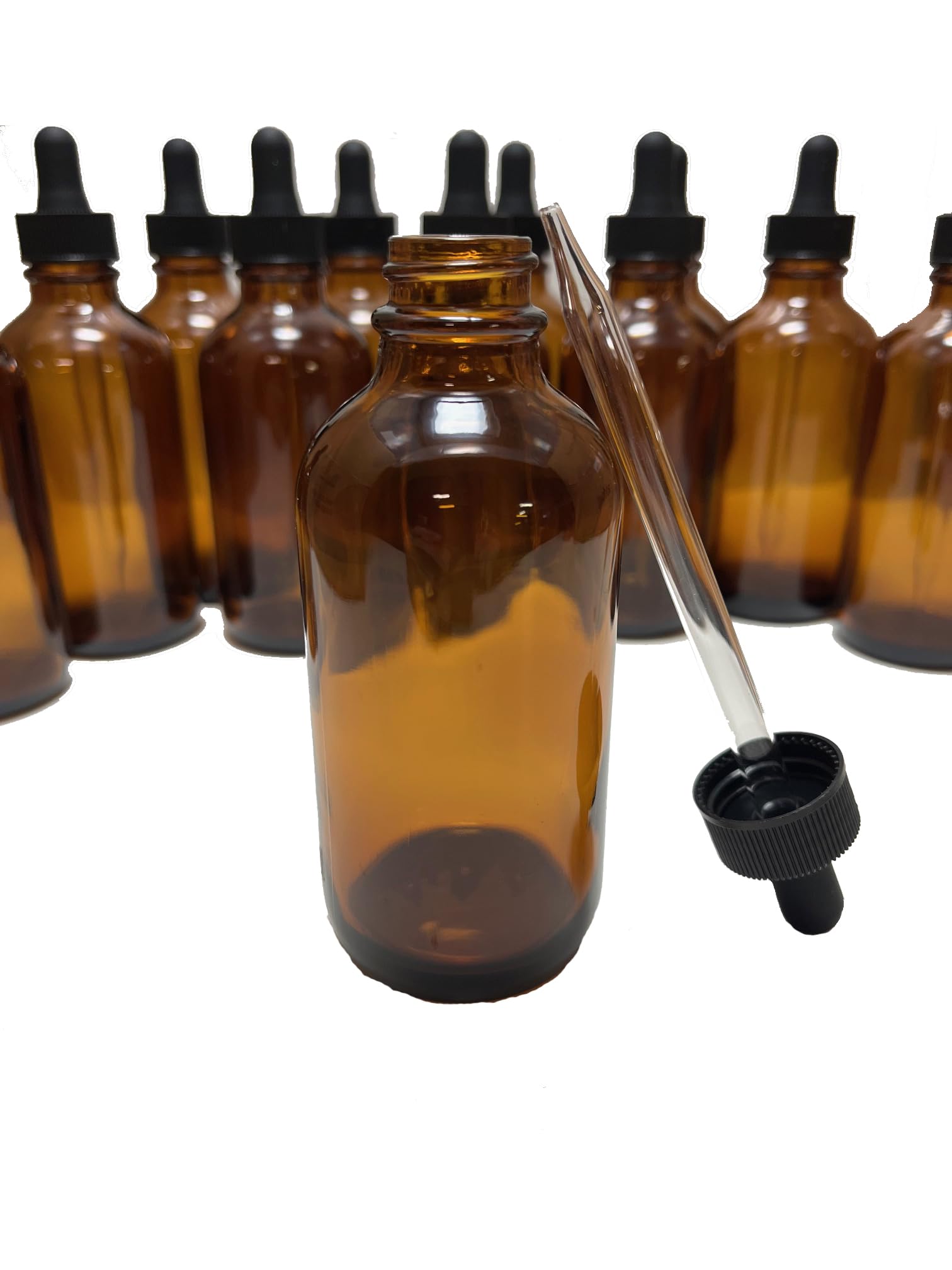 Dropper Stop® 4oz Amber Glass Dropper Bottles (120mL) with Tapered Glass Droppers - Pack of 42