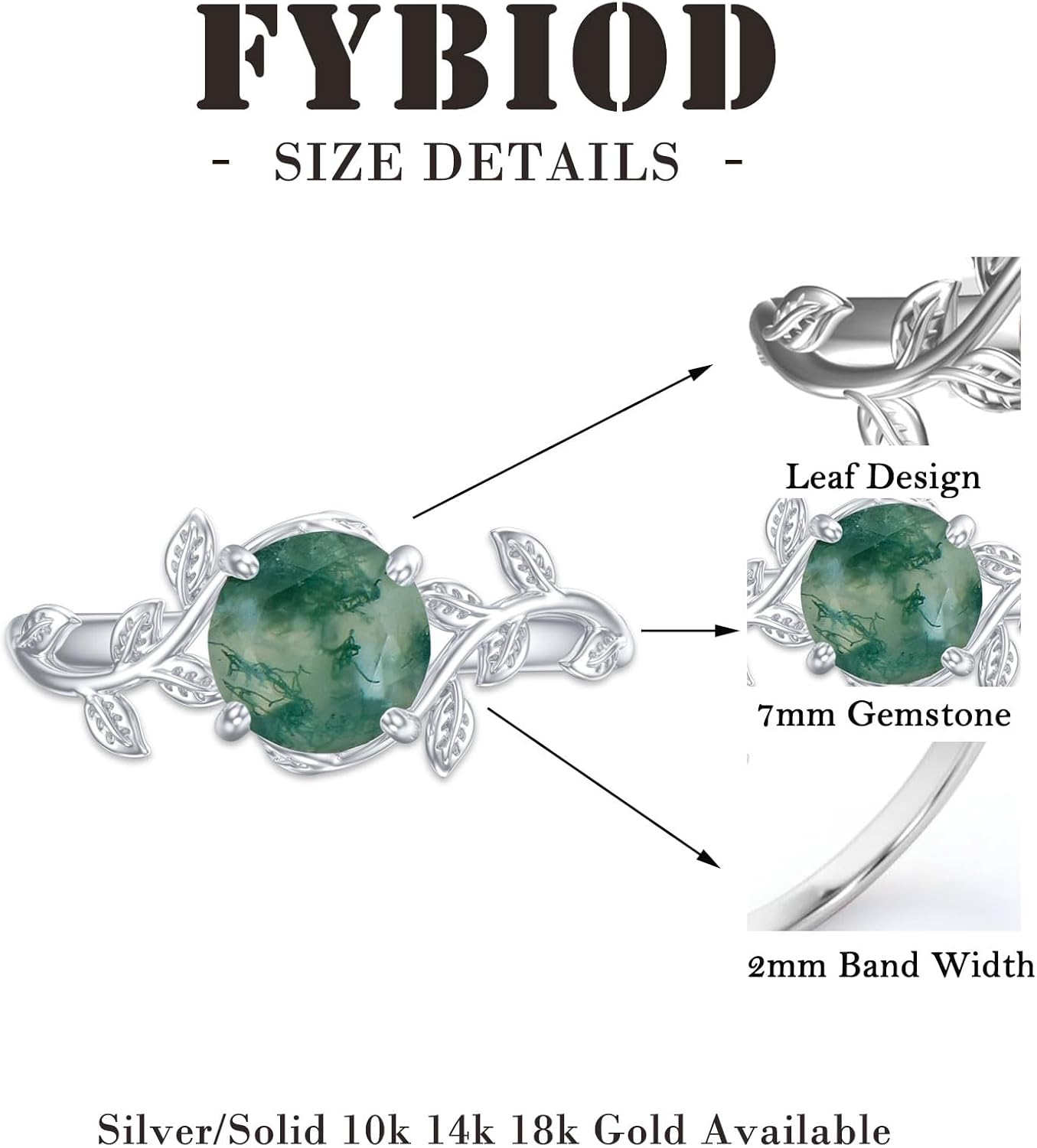 10K/14K/18K Gold Leaf Design Vine Gemstone Ring for Women 1 Carat Twig Art Deco Round Birthstone Statement Rings Jewelry Gift for Her