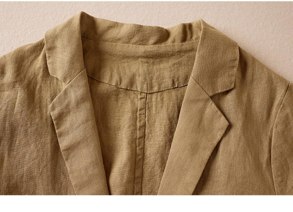 Blazer Damen Elegant,Damen Blazer Mit 3 Oder 4 Ärmeln, Gekerbtem Revers, Lässiger Cardigan Mit Offener Vorderseite, Vintage Blau, Einfarbig, Baumwollleinen, Manuelle Schnallentasche, Oberteil, Arb