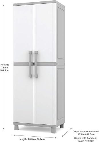 Miniatura 3 de Keter Armario de almacenamiento con puertas y estantes para lavandería, garaje, accesorios de baño, armario y organización del hogar, blanco y gris