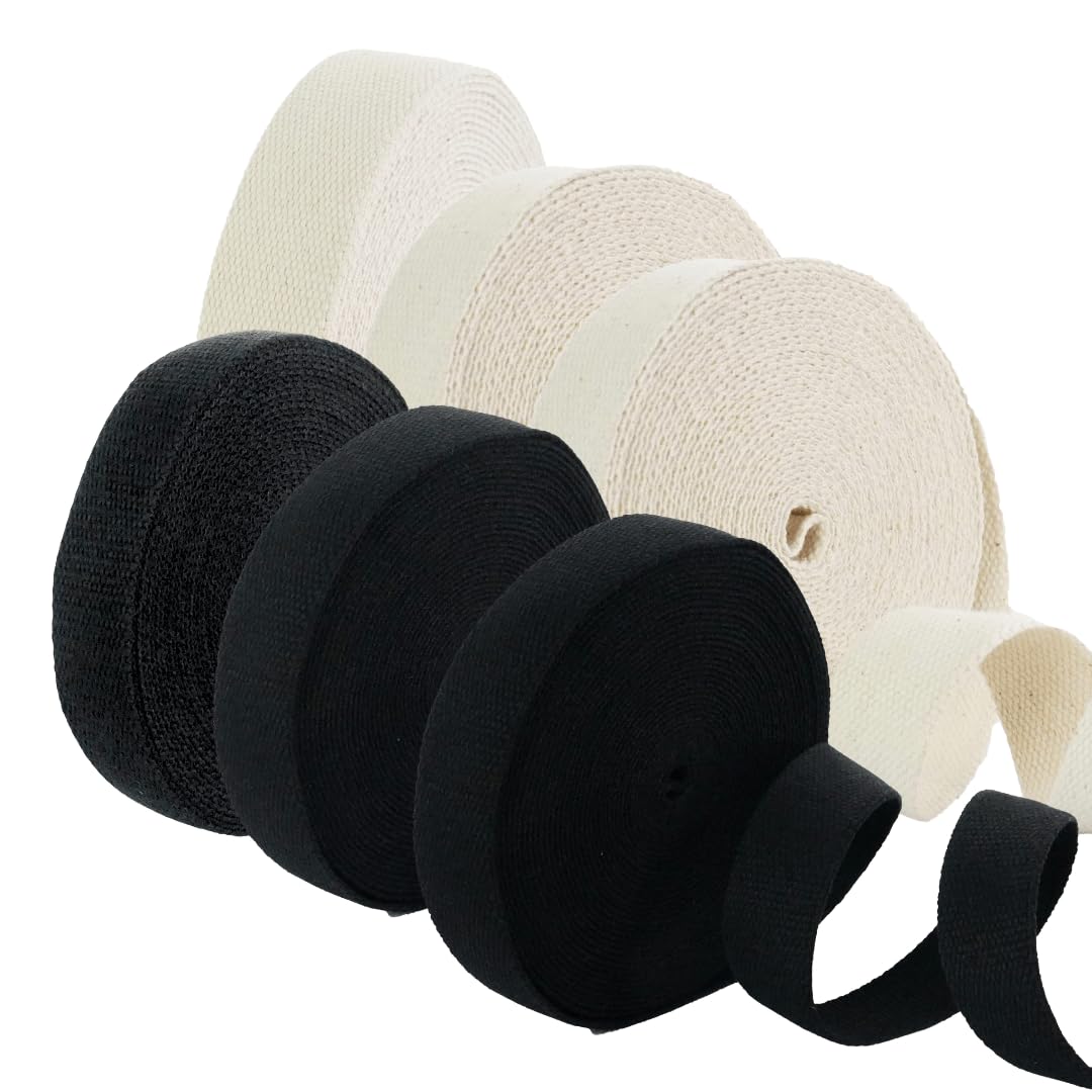 Trimz Maker’s Value Set – Heavy Duty Cotton Webbing Black & Ecru – 25mm, 30mm, 40mm – Strong Durable Straps for Bag Making, Upholstery