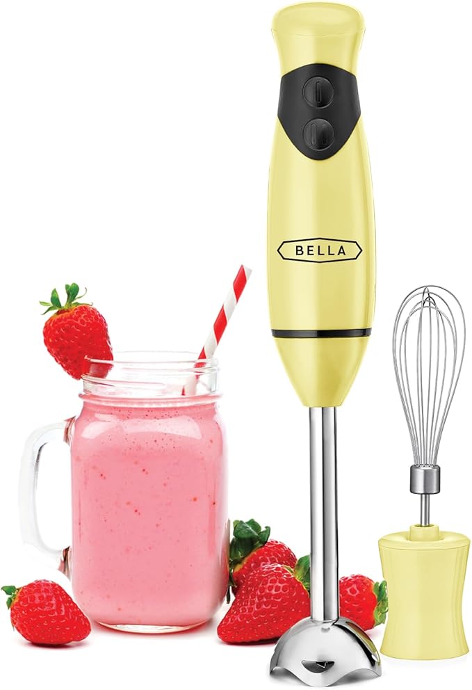 BELLA Immersion Hand Blender, Portable Mixer with Whisk Attachment - Electric Handheld Juicer, Shakes, Baby Food and Smoothie Maker, Stainless Steel, Black