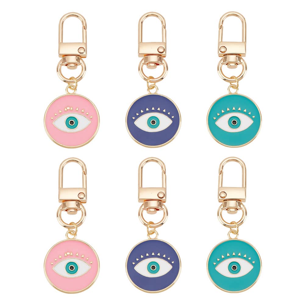 arricraft6 Pcs Mixed Color Evil Eye Keychain, Evil Eye Pendant Charms with Swivel Lobster Claw Clasps and Jump Rings for DIY Crafts, Unisex-Adults & Kids