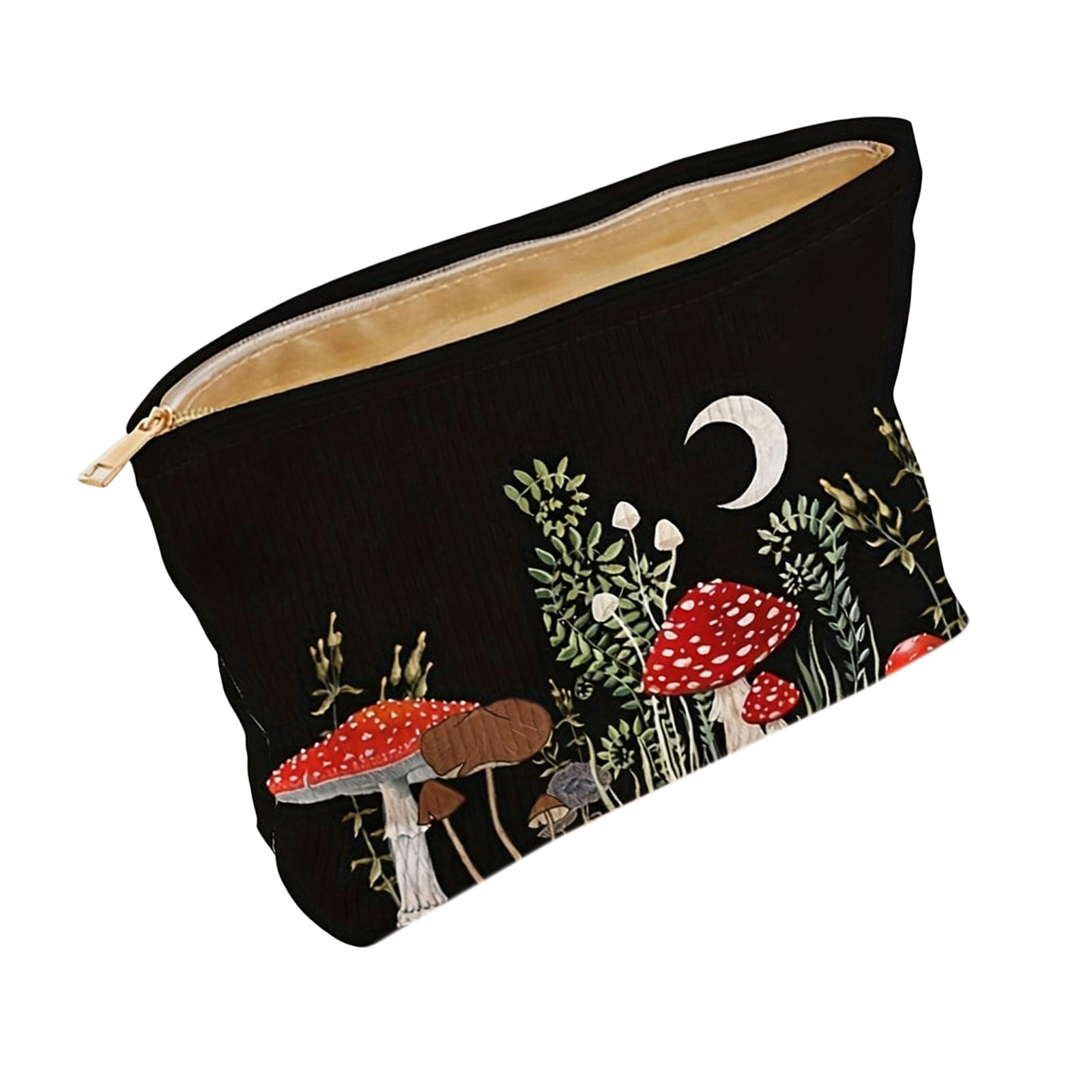 Tsophreniq Sturdy Corduroy Zippers Bag with Unique Moons Mushroom Print Ideal for Small Items Fashionable Storage Solution