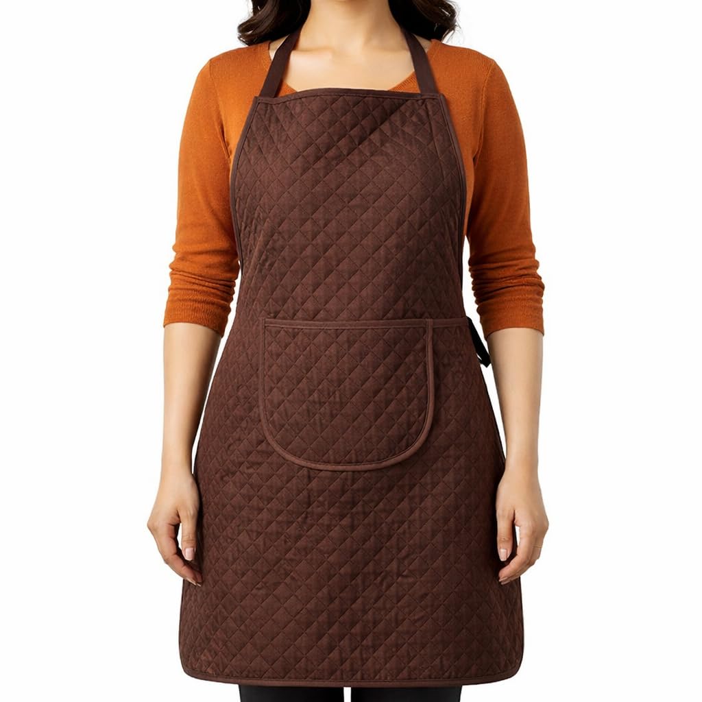 Quilted Kitchen Apron for Women & Men | Waterproof Cooking Apron with Pocket | Heat Resistant Padded Chef Apron | Free Size for Cooking, Baking, BBQ & Home Use-image-4