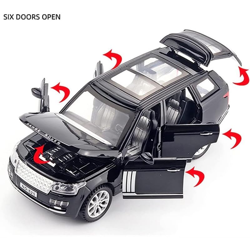 Image of Kids Model 1:24 Refender Die Cast Metal Car Pull Back Action Opening Doors with Realistic Engine Sound Lights Toy Car Gift for Boys - Black