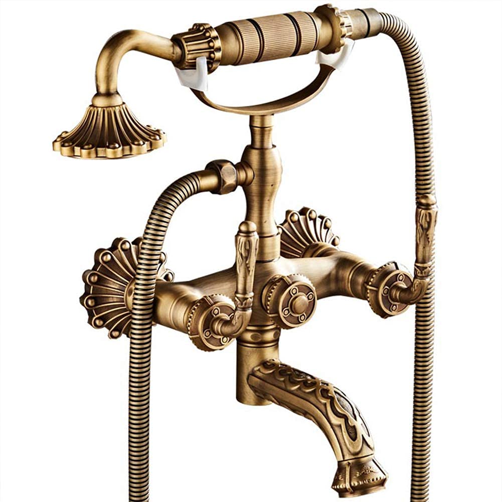 Bath Shower Mixer Tap, with Handheld Shower, Retro Wall Mounted Bathroom Copper Bath Shower Mixer Kit Tap Comes with 1.5 M Hose and Holder，Suitable for Bathroom/Bathtub/Shower