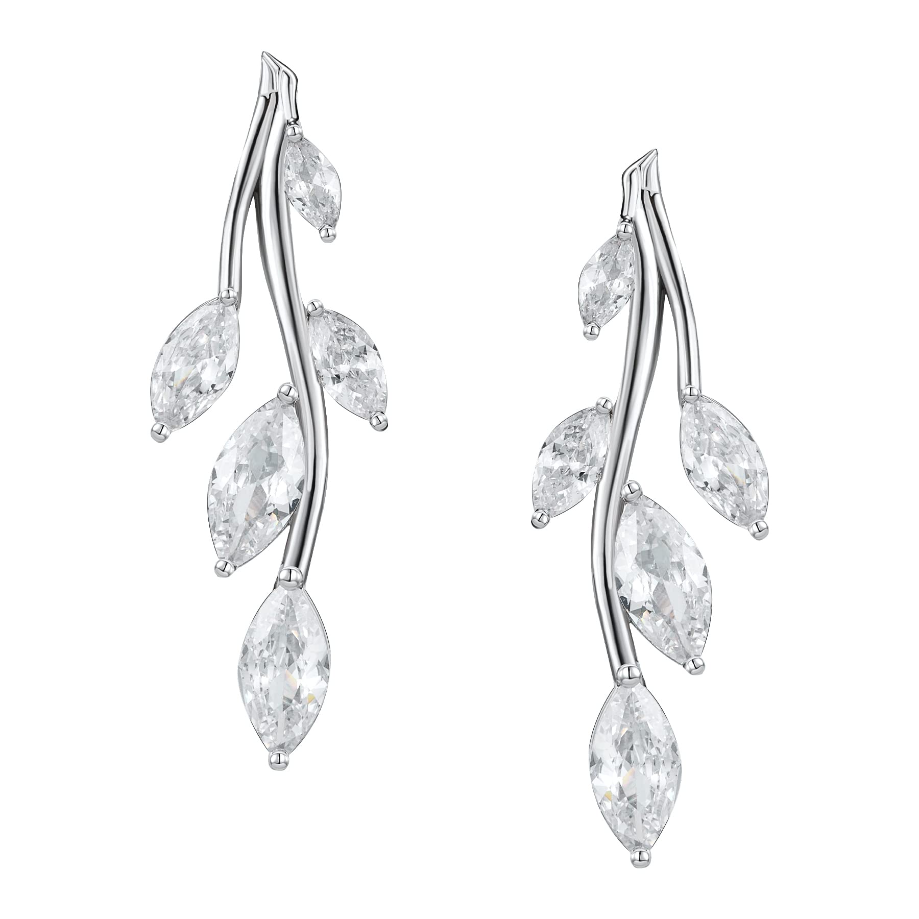 SWEETVVine Wedding Earrings for Brides, Bridesmaids Earrings Gifts, Leaf Bridal Drop Earrings, Silver Cubic Zirconia Dangling Earrings for Prom Formal Party