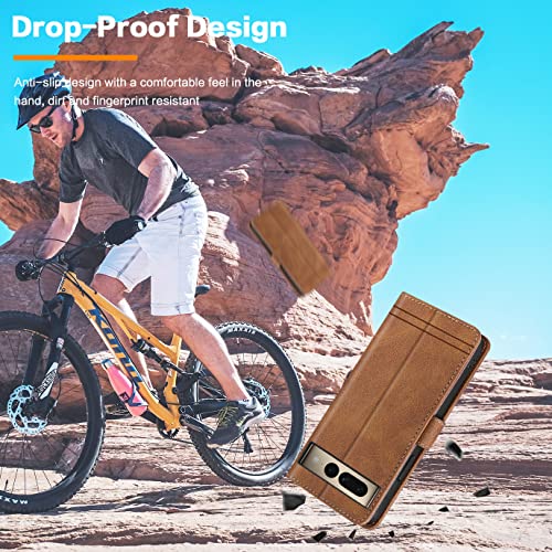 GoodcAcy for Google Pixel 8 Pro Case Leather Wallet Book Flip Folio Stand View Magnetic Closure with Card Slots Cover Case Compatible with Google Pixel 8 Pro (Brown) - Image 2