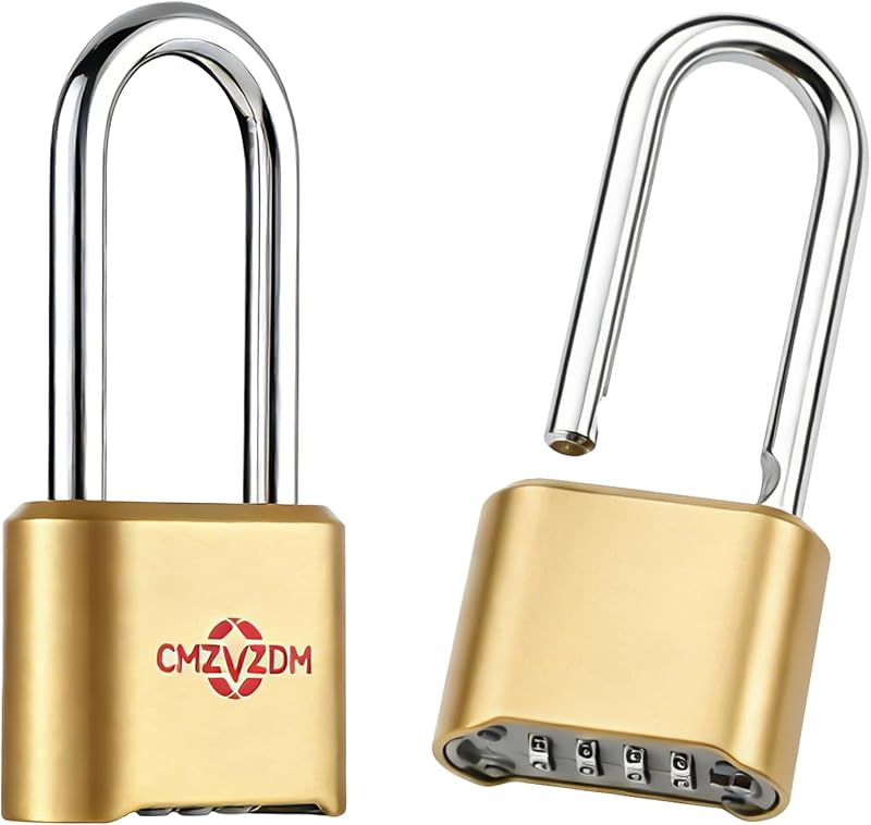 Candado de combinación resistente, candado combinado reiniciable de 4 dígitos con grillete largo, cuerpo resistente a la intemperie y grillete resistente a cortes para puertas de cerca, puertas de patio, cobertizos, cadenas, cerrojos para exteriores, 1 paquete