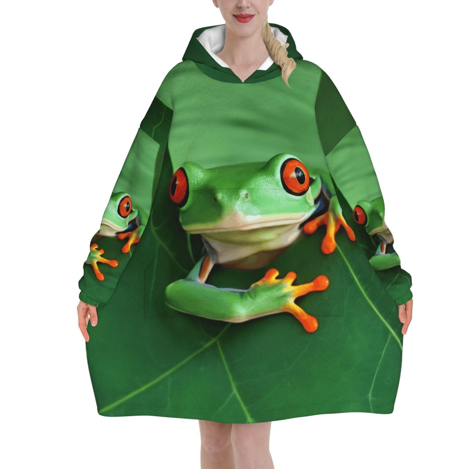 Khdklxohz Unisex 3 D Cute Frog Print Oversized Blanket Hoodie, Wearable Blanket Adult For Women Men And Teenager, Super Soft Warm Flannel Fluffy Hooded Blankets Sweatshirt With Big Pocket