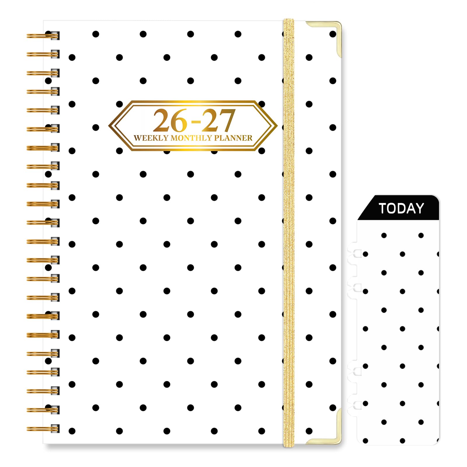 Knagsfa 2026-2027 Planner, Jul.2026-Jun.2027 Planner Weekly and Monthly 6.25"x8.5" with Page Tabs, Calendar Hardcover with Inner Pocket, Elastic Band, Twin-Wire Binding, Bookmark, White Dots