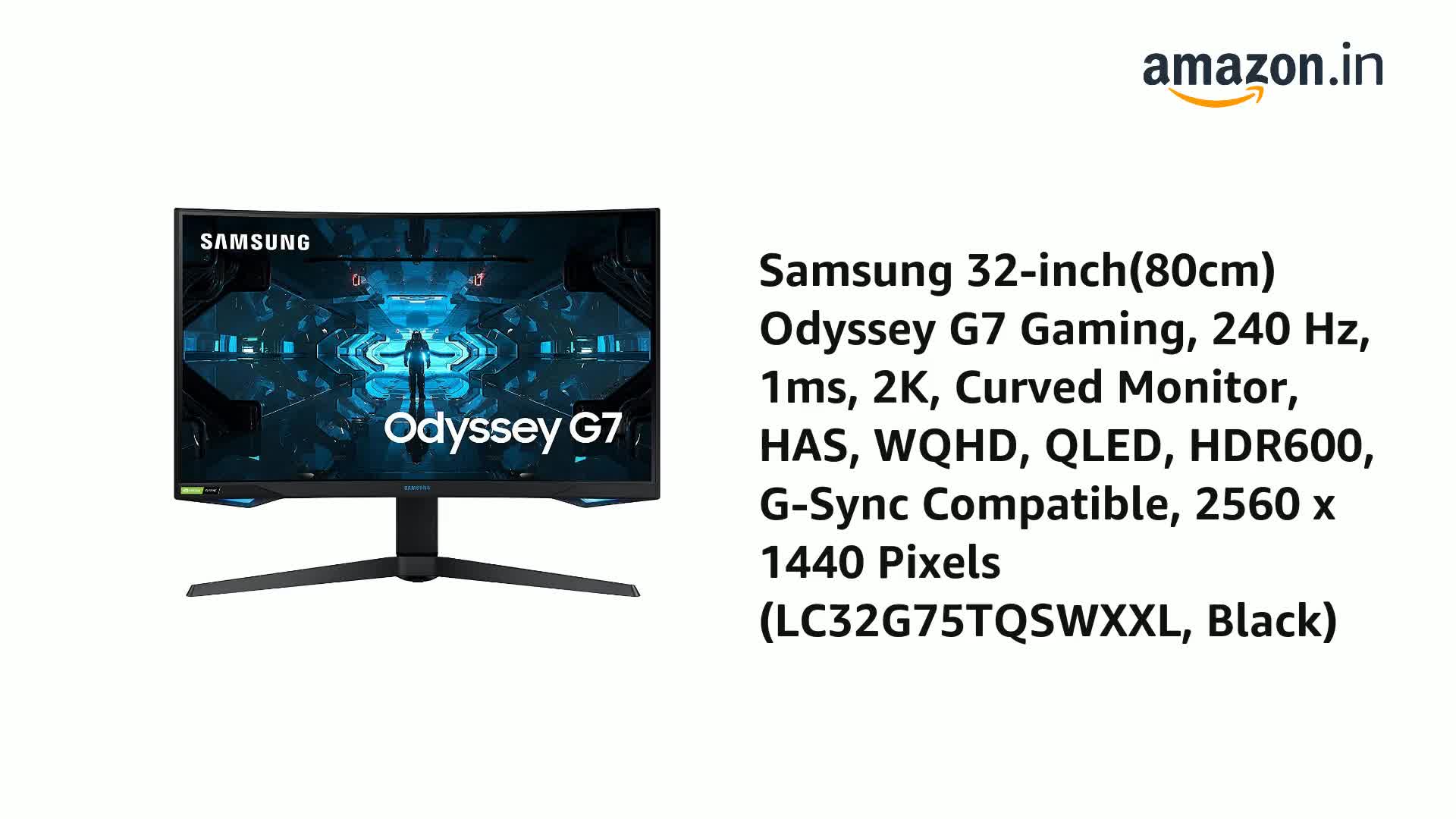 Samsung 32-inch(80cm) Odyssey G7 Gaming, 240 Hz, 1ms, 2K, Curved