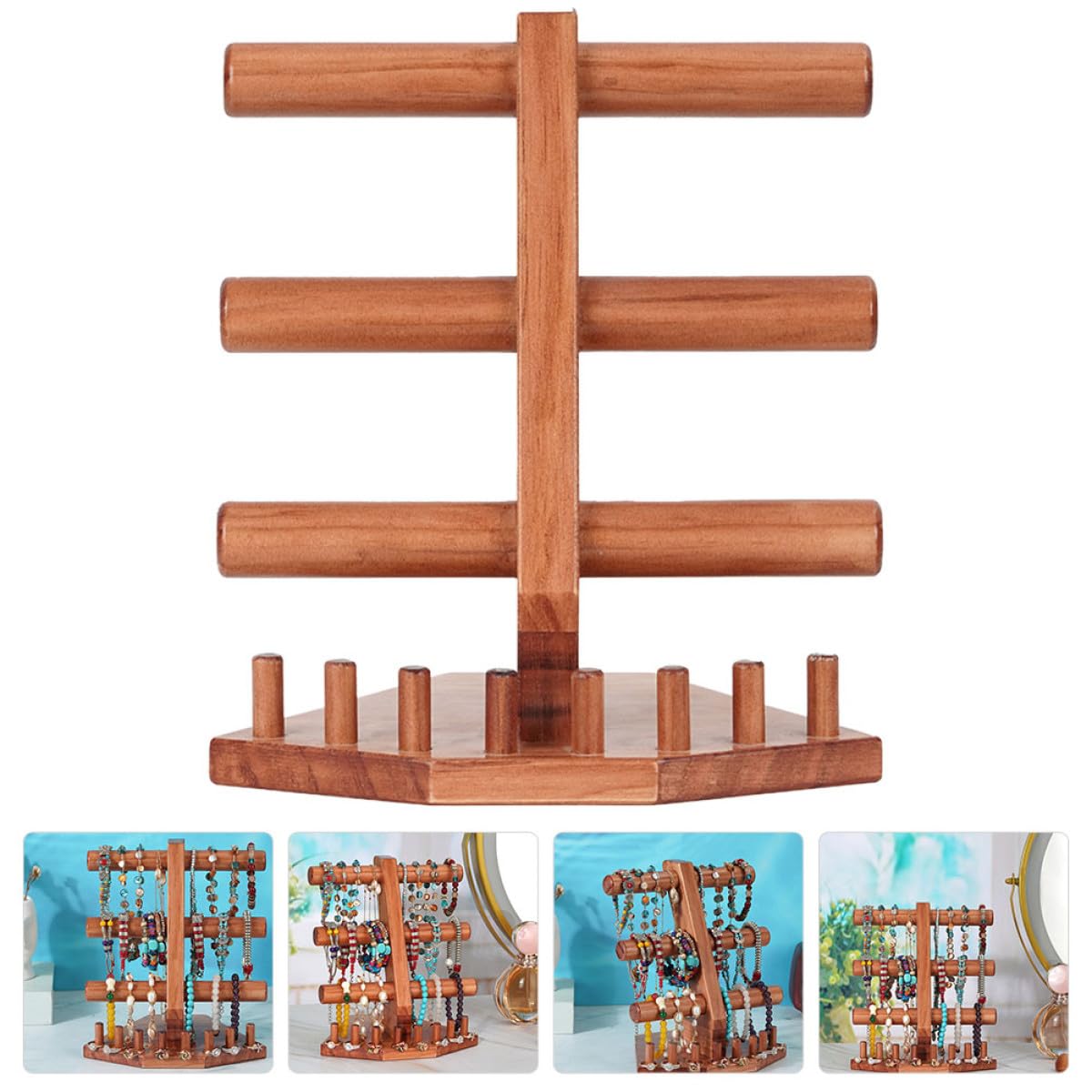 Schmuckständer Braun mit 3 Etagen Armbandhalter zur Präsentation Stabiler Vintage Organizer mit Rutschfester Basis für Armreifen und Ringe im Ladengeschäft
