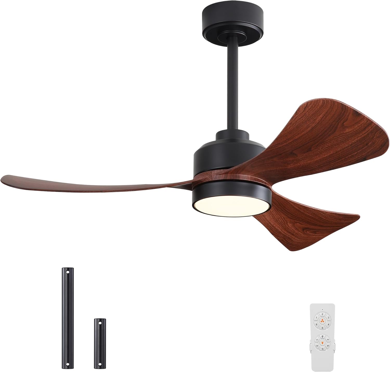 42" Ceiling Fans with Lights,3 ABS Blades Modern Ceiling Fan with Remote Control,3 Color Temperatures, 6-Speed Quiet Reversible DC Motor, for Bedroom Kitchen Outdoor/Indoor, Black+Walnut Black & Walnut