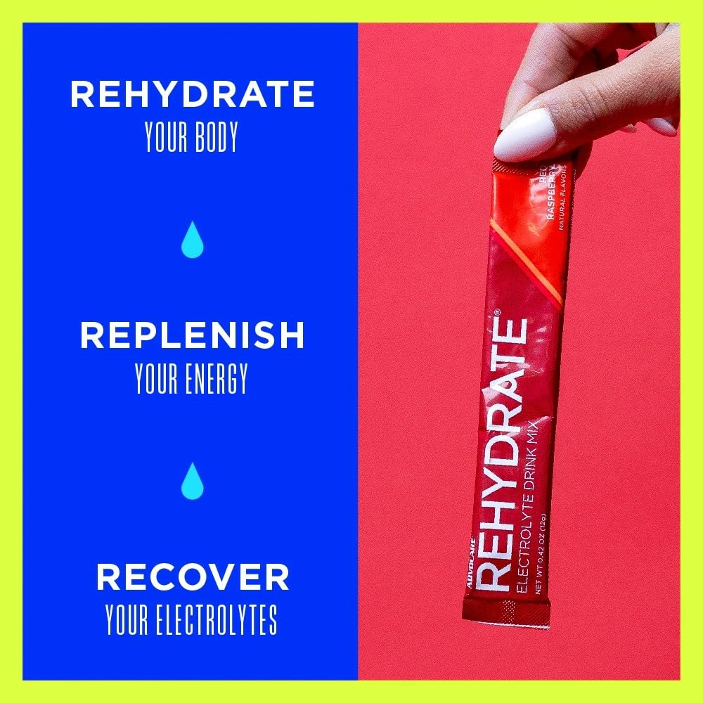AdvoCare Rehydrate - Electrolyte Drink Mix - Includes Magnesium, Sodium, Potassium & Calcium - Antioxidant & Amino Acid Fortified - Hydration & Recovery - Red Raspberry, 15 Stick Packs (6.3 oz)