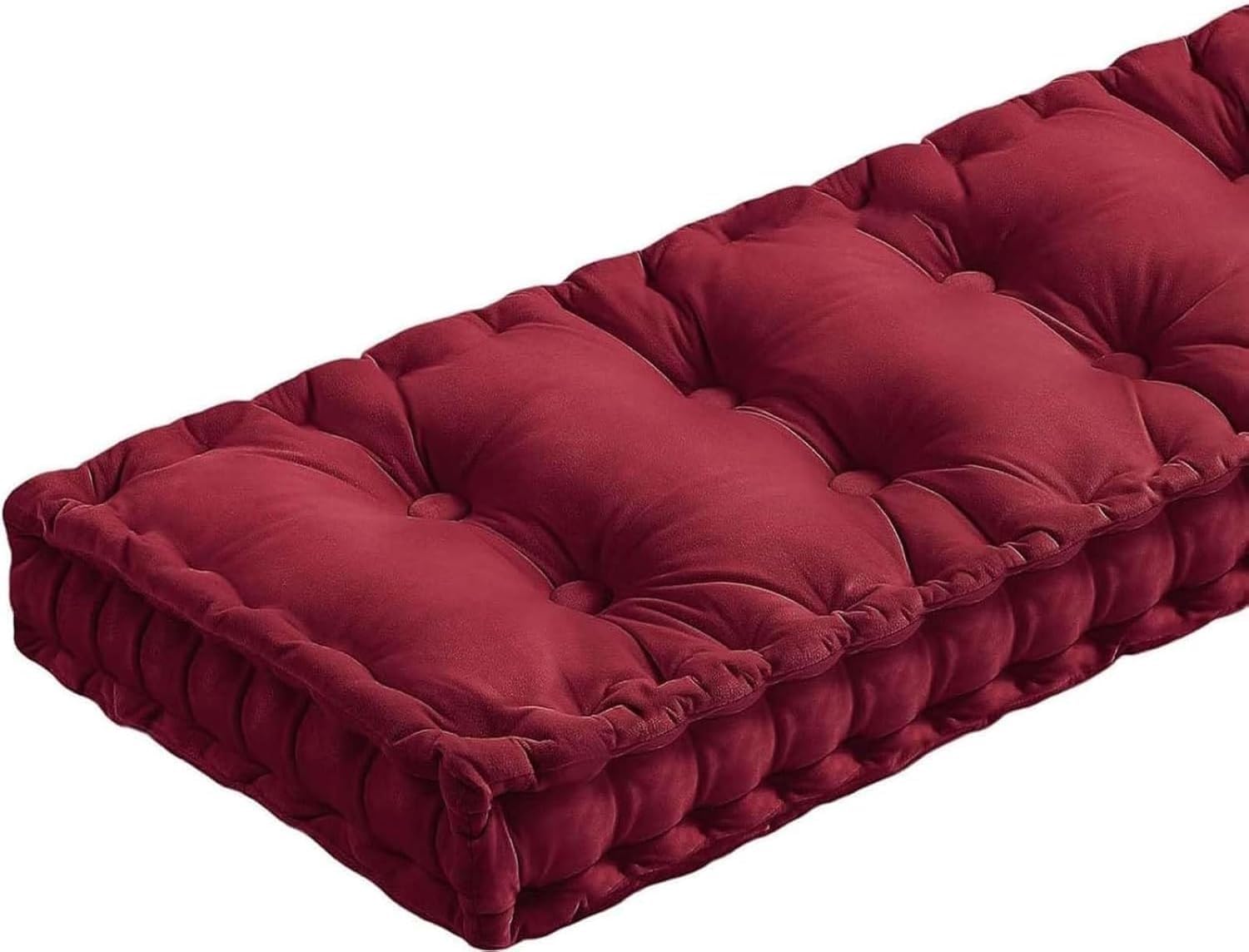 Samt-Bankkissen für drinnen und draußen, 90 x 30 x 10 cm, bequeme Auflage für 2-/3-/4-Sitzer, Terrassenmöbel, Erkerfenster, Rasen, erhältlich in Burgunderrot, 40–180 cm Größen