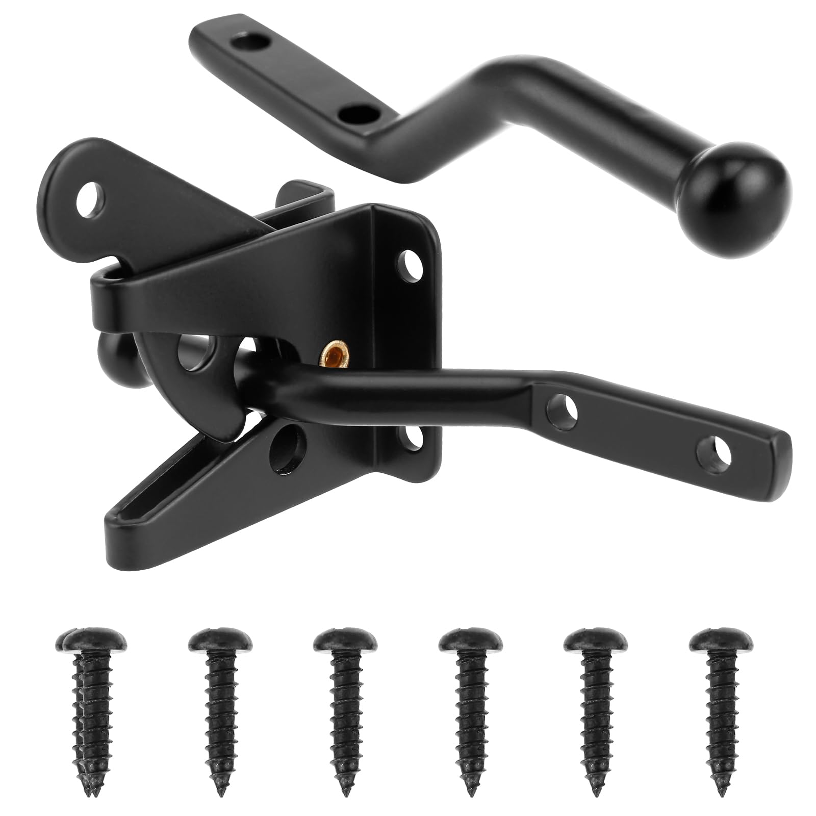 Tolstil Heavy Duty Self-Locking Gate Latch – Automatic Gravity Lever for Wooden Gates & Fences – Black Steel Door Latch with Pull String & Long Fixings