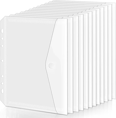 Bolsillos para carpeta de 8.5 x 5.5 pulgadas, mini bolsillo de polietileno para carpetas de 5.5 x 8.5 pulgadas, 7 agujeros perforados, paquete de 12