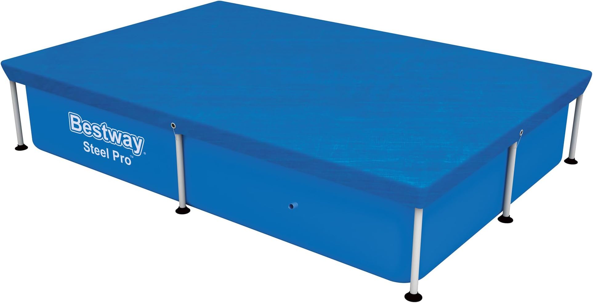 Flowclear Rectangle 7'4" x 60" Pool Cover for Above Ground Swimming Pools with Drain Holes and Tie-Down Ropes, Blue (Cover Only)