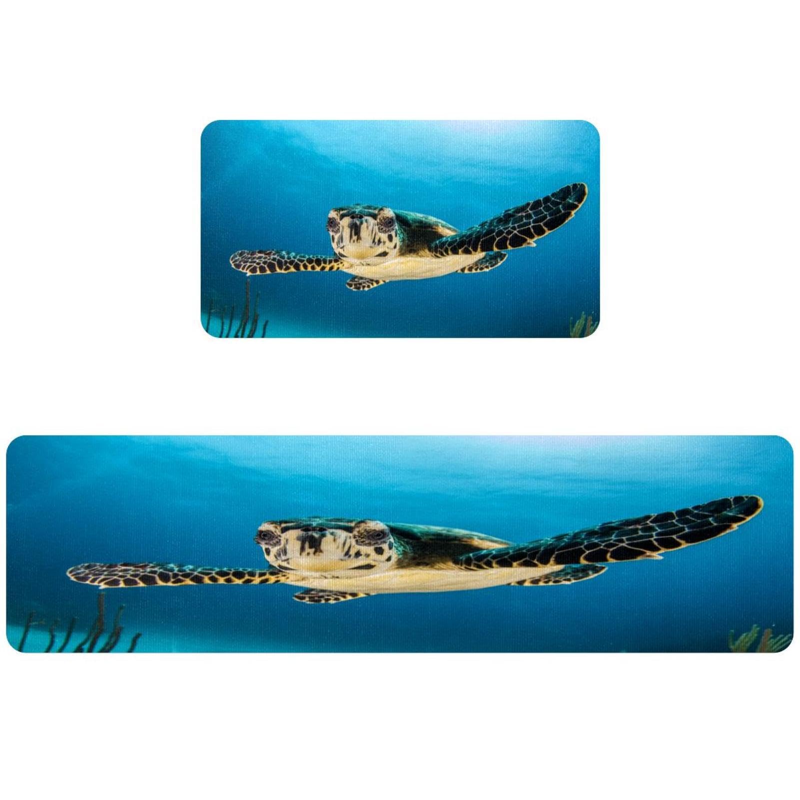 Alfombra de pasillo para cocina y cuarto de lavado con diseño de tortuga marina