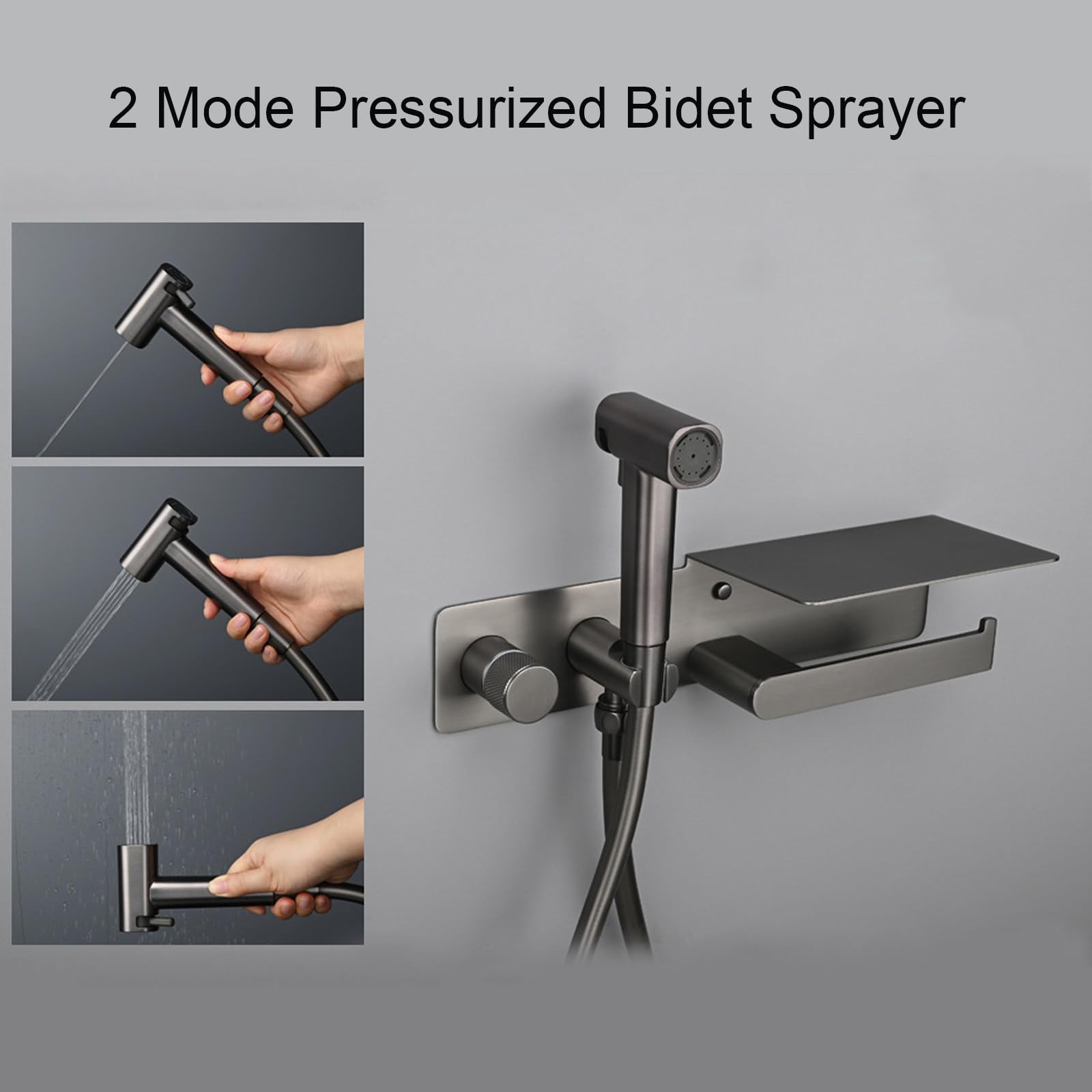 Przenośny bidet zestaw natryskowy do toalety 2 m wysokociśnieniowy ręczny bidet naścienny zestaw higieniczny z uchwytem na papier toaletowy łatwy w instalacji niezbędny do łazienki