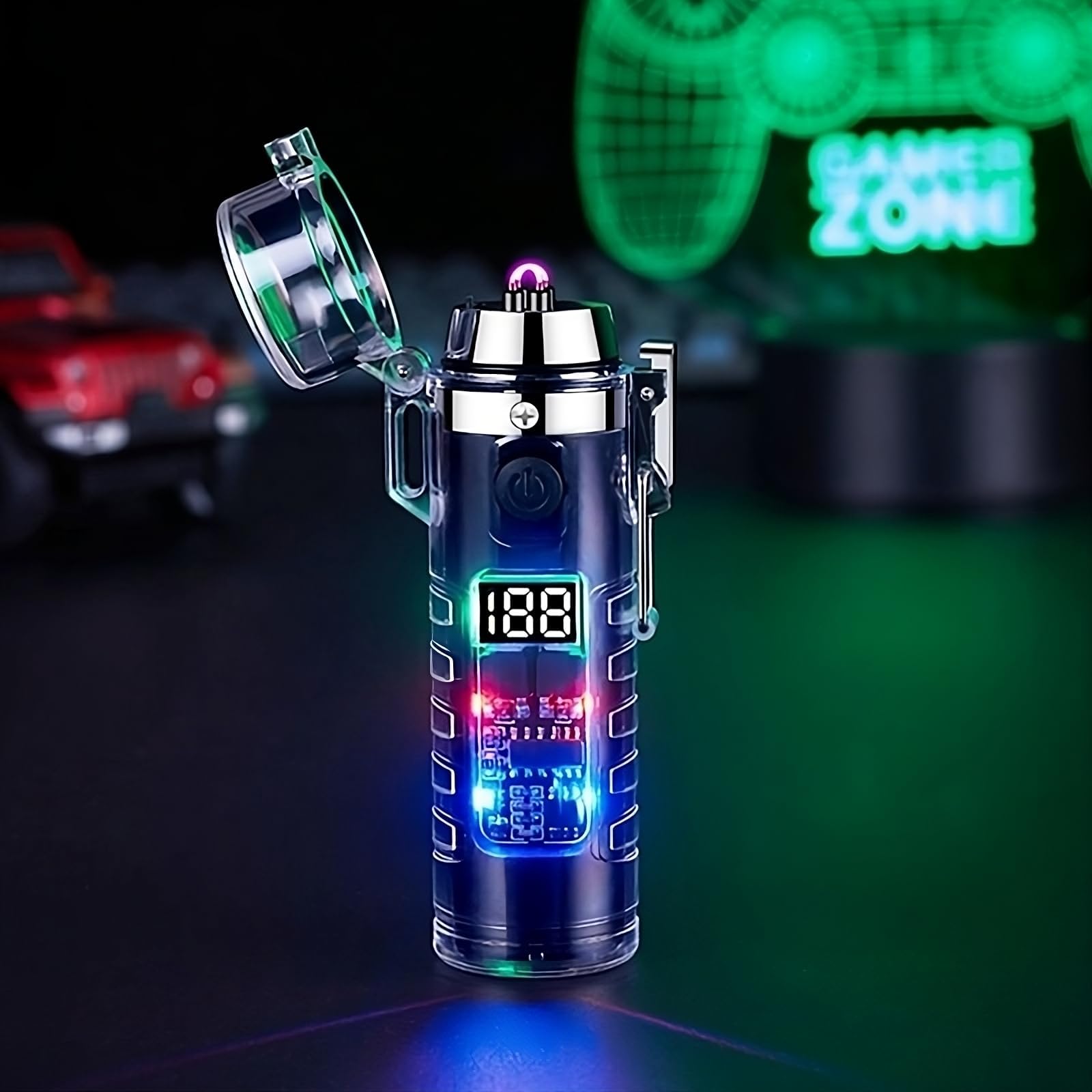 Electric Dual Arc ignitor with Flashlight | Luminous Rechargeable ignitor with Colourful Transparent Shell | Torch Lighter with Lighting, Windproof and Waterproof Arc Cigarette Lighter
